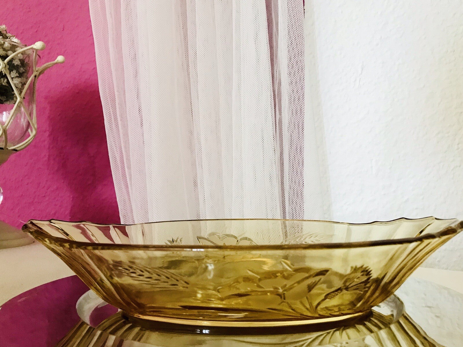 Antik Art Déco Bernstein Farbe gelb Pressglas Schale Jardiniere Glas
