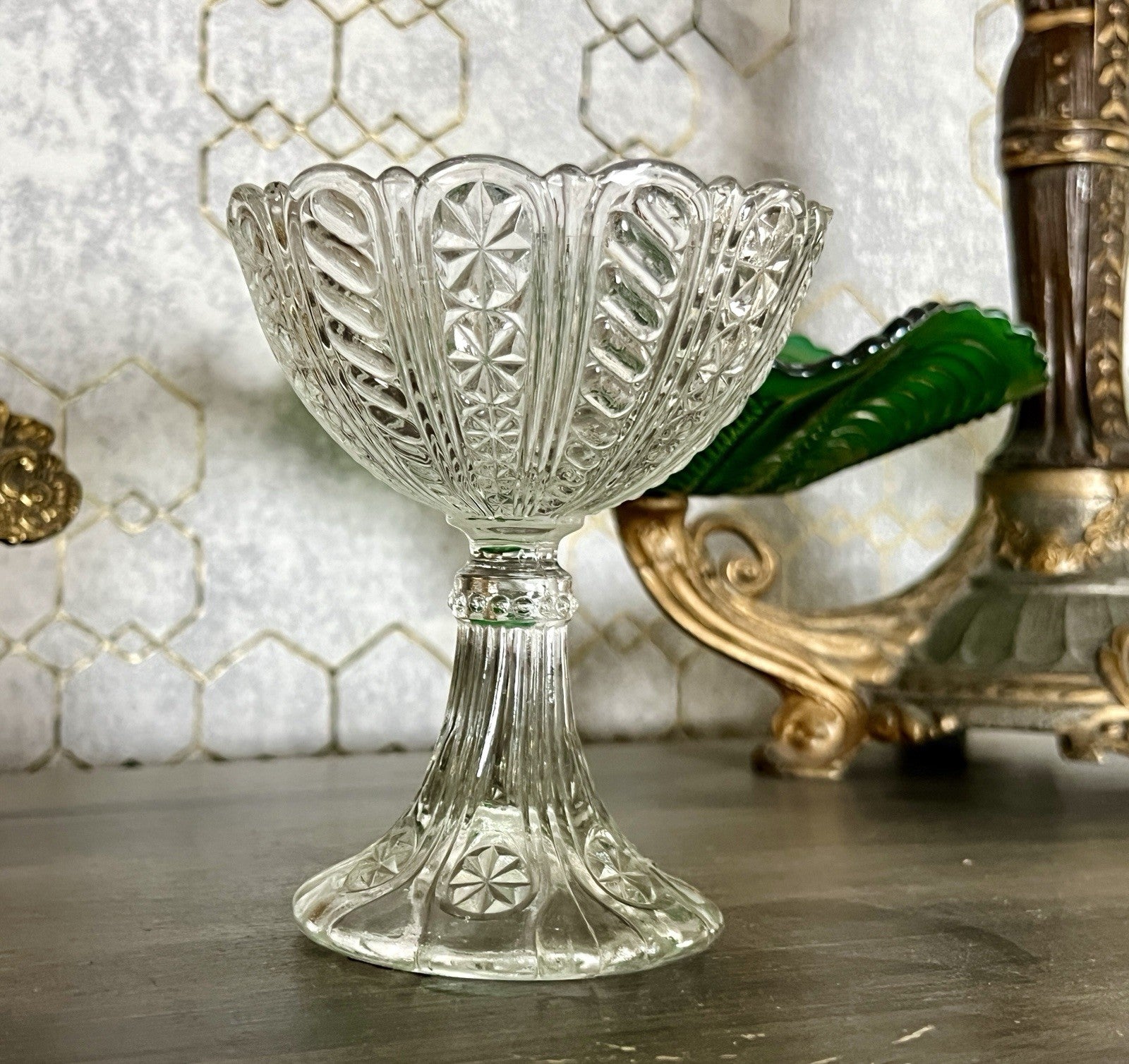 Antik Jugendstil Art Déco Pressglas Glas Fußschale Schale Zuckerschale