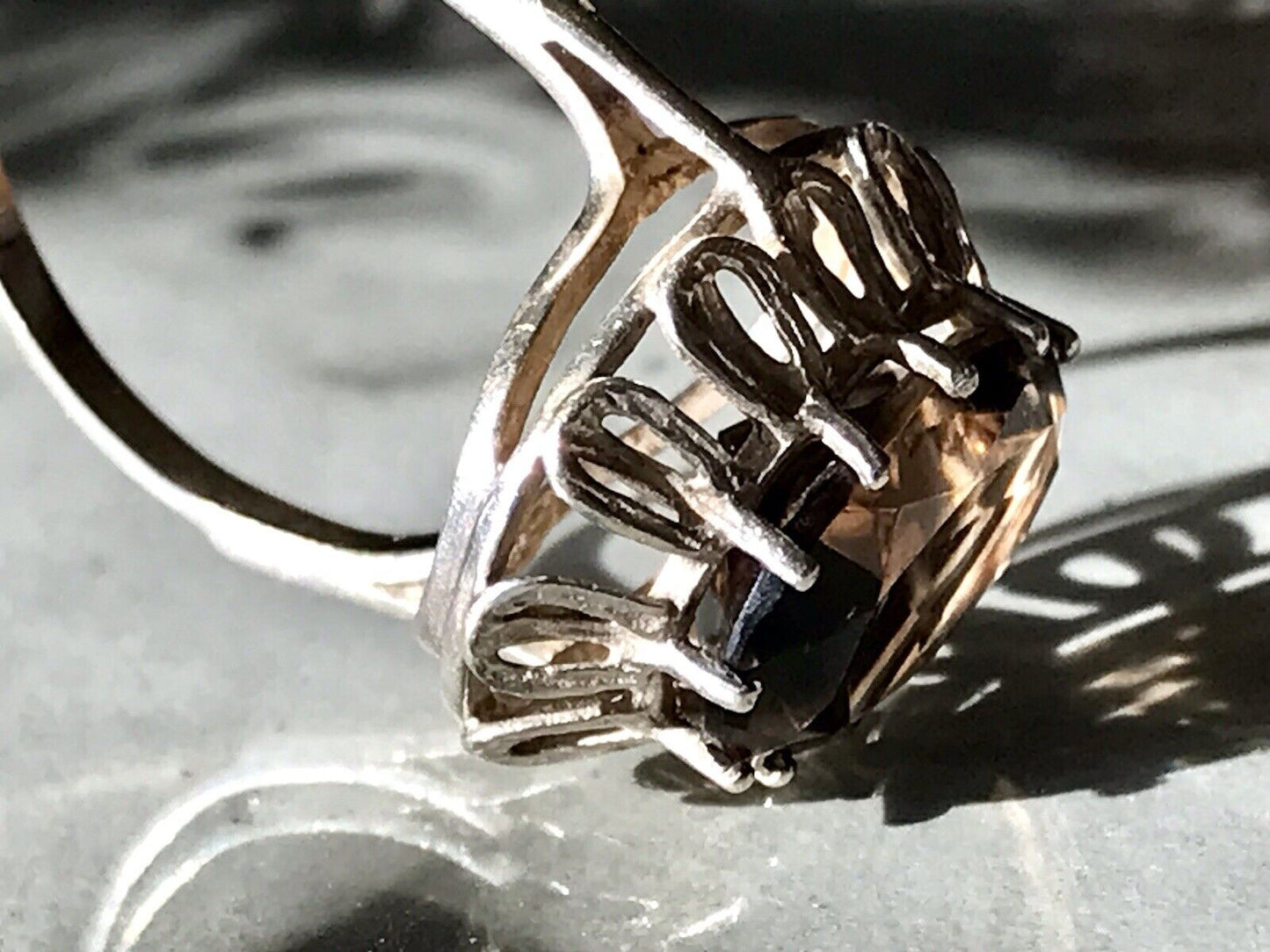 Vintage Edel Rauchquarz Stein DAMEN RING Silber 835 Gr.57 1,81