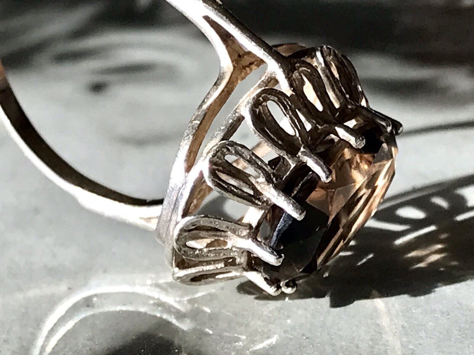 Vintage Edel Rauchquarz Stein DAMEN RING Silber 835 Gr.57 1,81