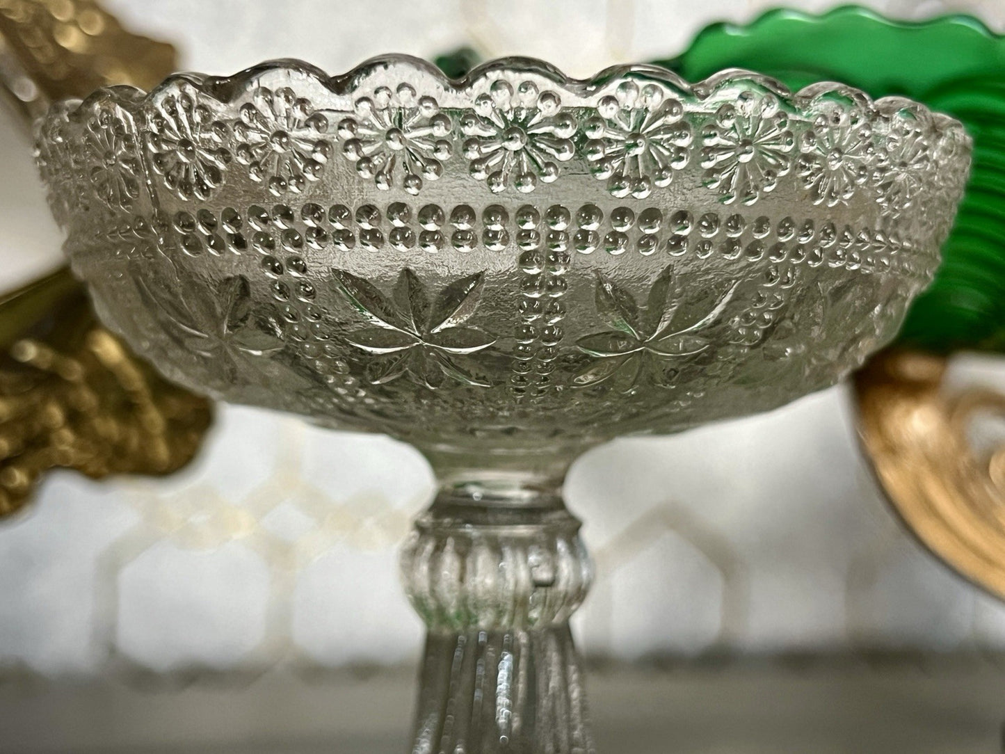 Antik Jugendstil Art Déco Pressglas Glas Fußschale Schale Zuckerschale