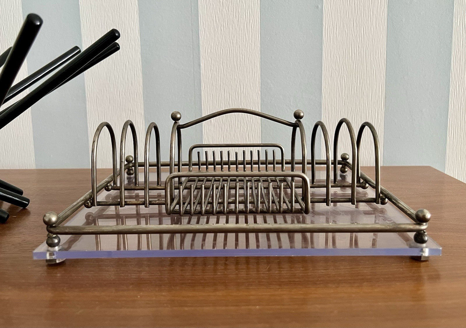 Vintage Mid Century 60er Esstisch Organizer Caddy Halter versilbert