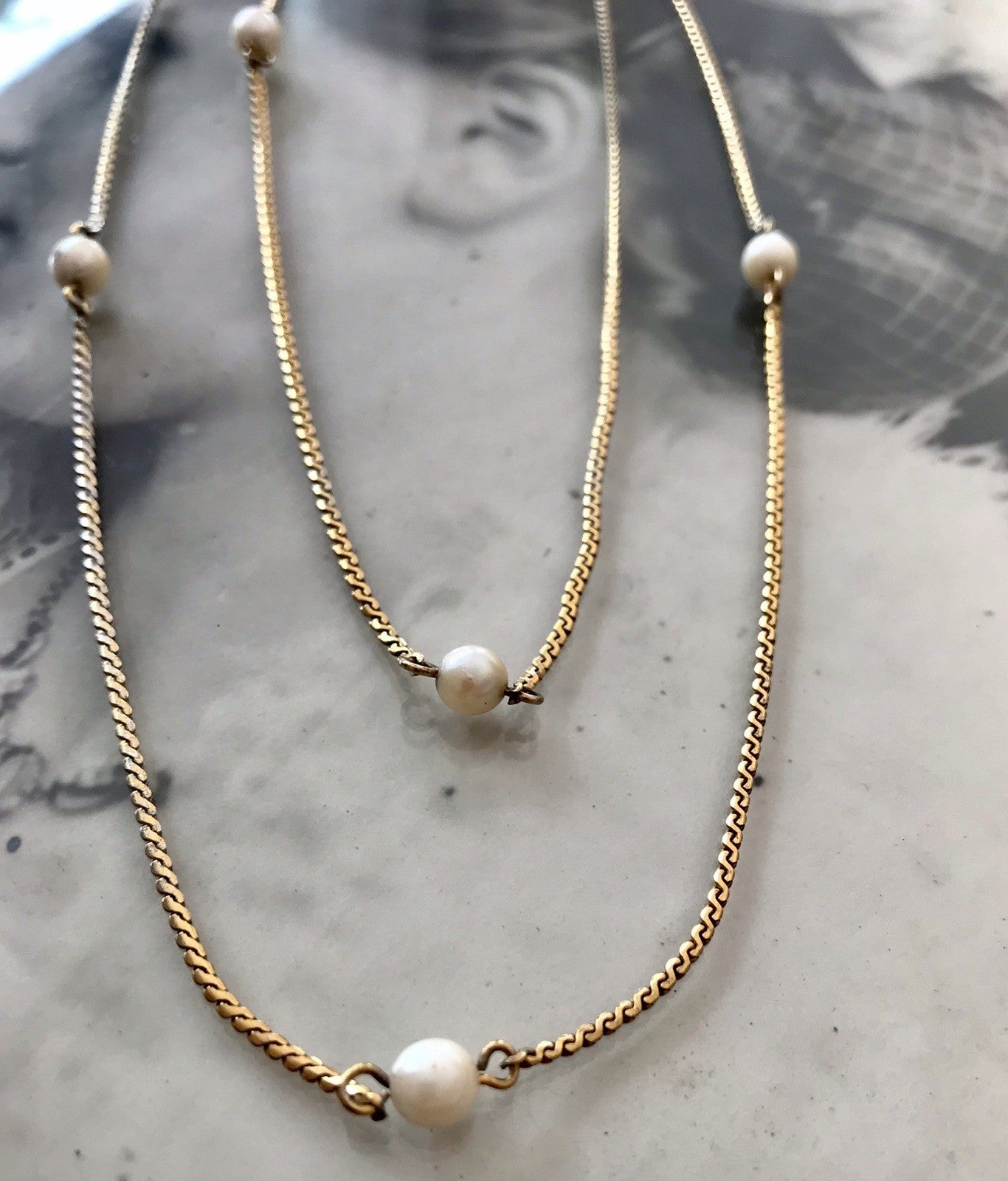 Antik lange Halskette 925 Silber vergoldet Collier Kette Perlen Zuchtperlen