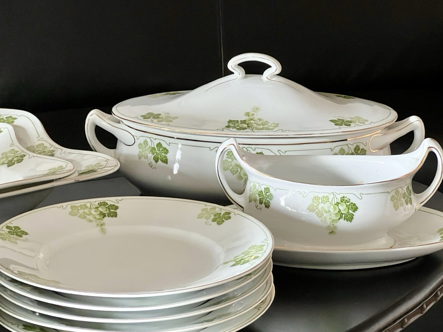Antik Jugendstil Porzellan Tafelservice 11 Pers.- Kästner Saxonia Weinranken