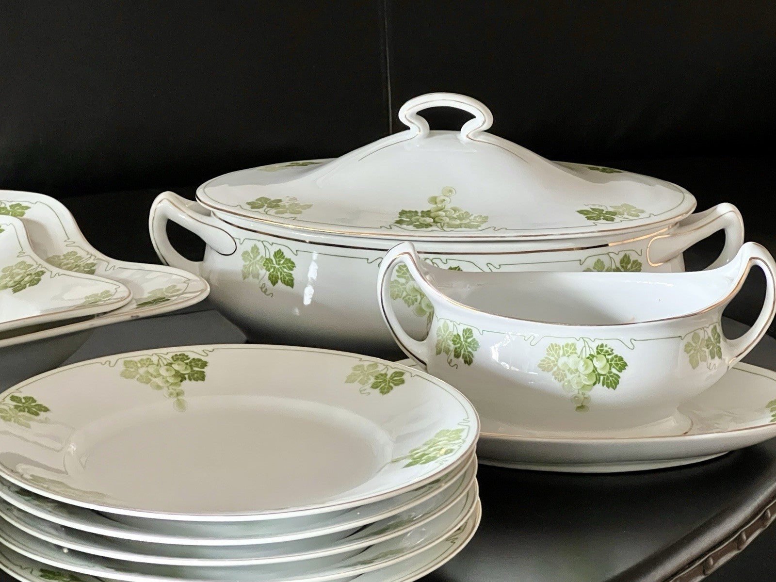 Antik Jugendstil Porzellan Tafelservice 11 Pers.- Kästner Saxonia Weinranken