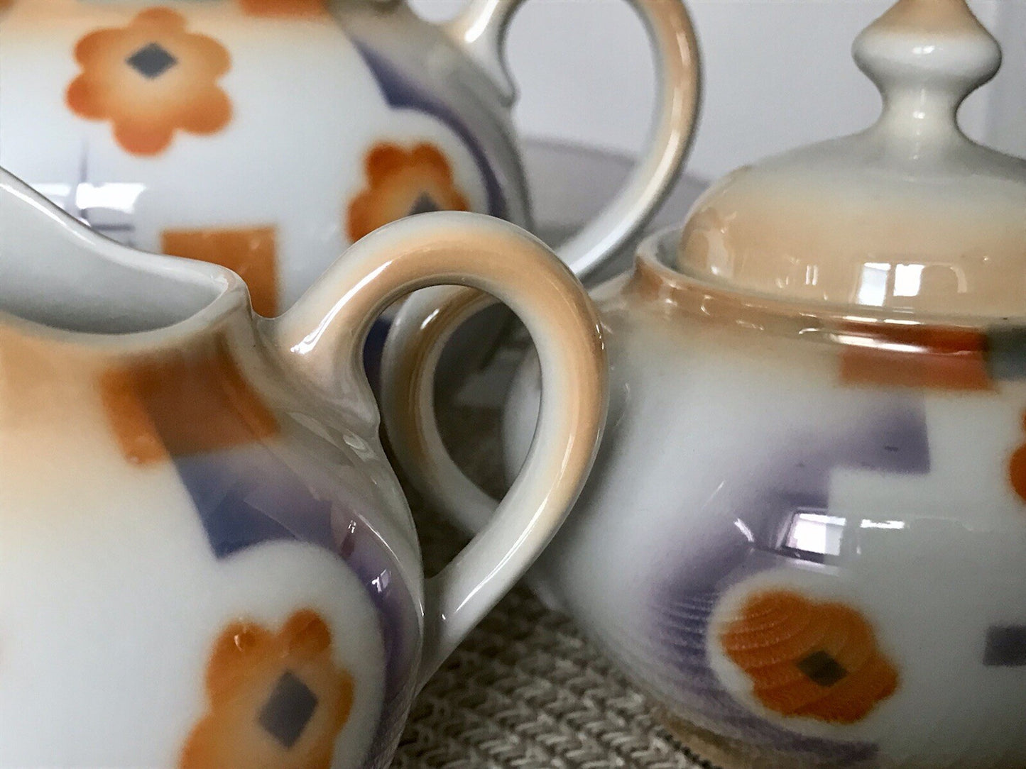 Antik Art Déco Porzellan Kaffeeservice Spritzdekor Moccaservice