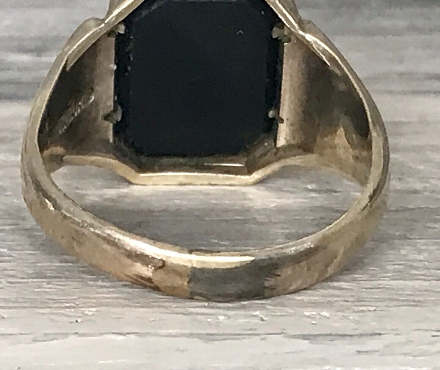 Antik vergoldeter Jugendstil RING Siegelring schwarzer Onyx Silber Gr.59 60