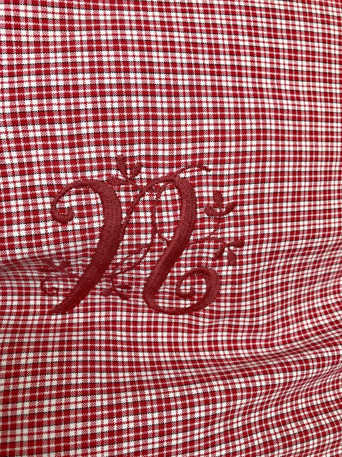 Antik? Vintage Alt Kopfkissen Bezug Baumwolle Monogramm N Stehsaum rot kariert