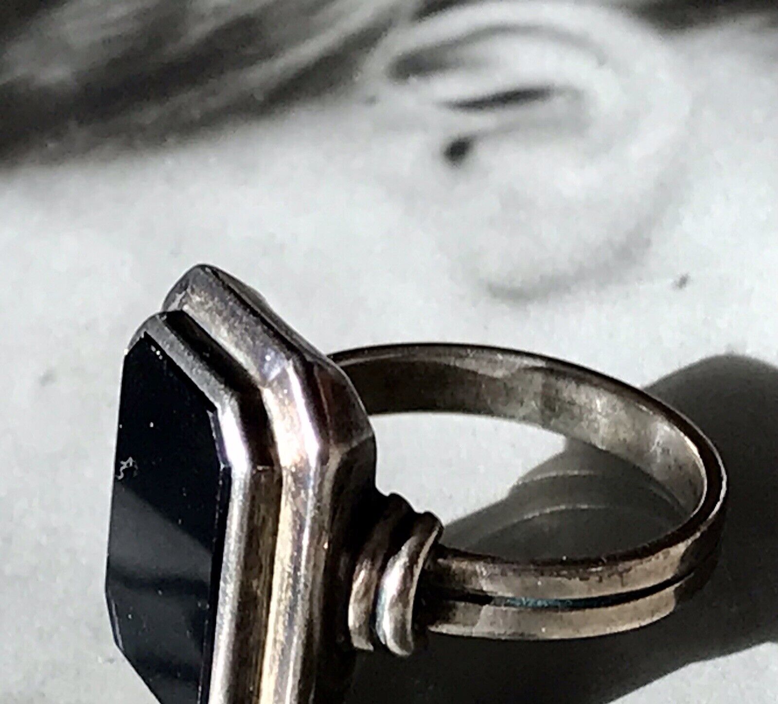 Antik Art Déco Edel Onyx Siegel RING Silber 835 Gr.60