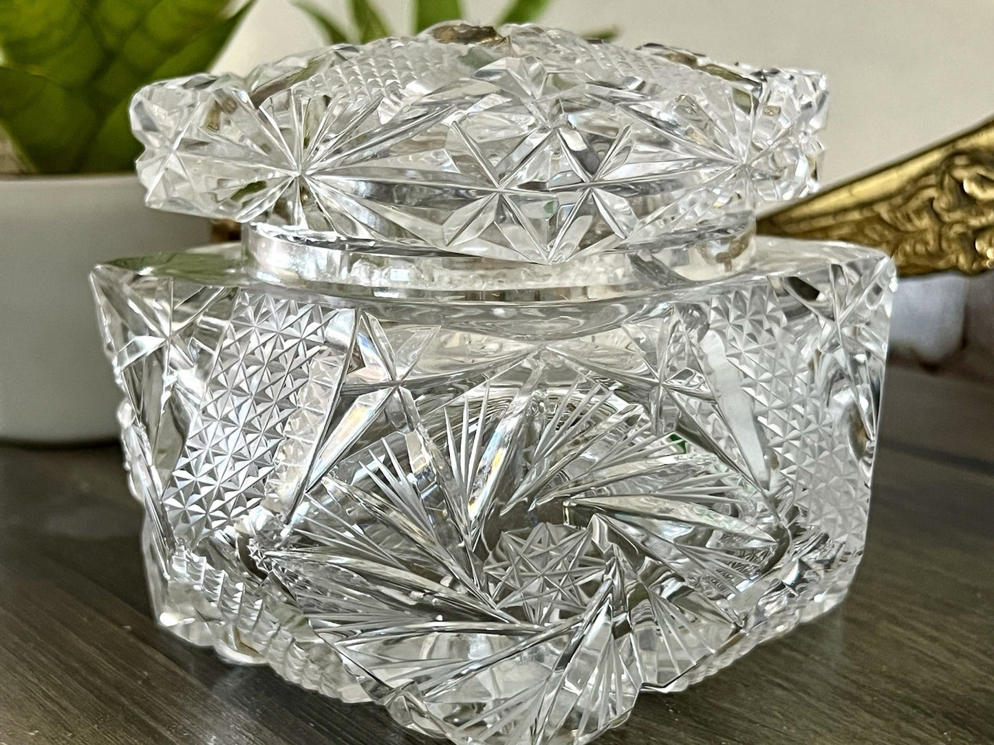 Antik Vintage Art Deco EDEL Glasdose Deckeldose Schatulle Kristallglas Schliff