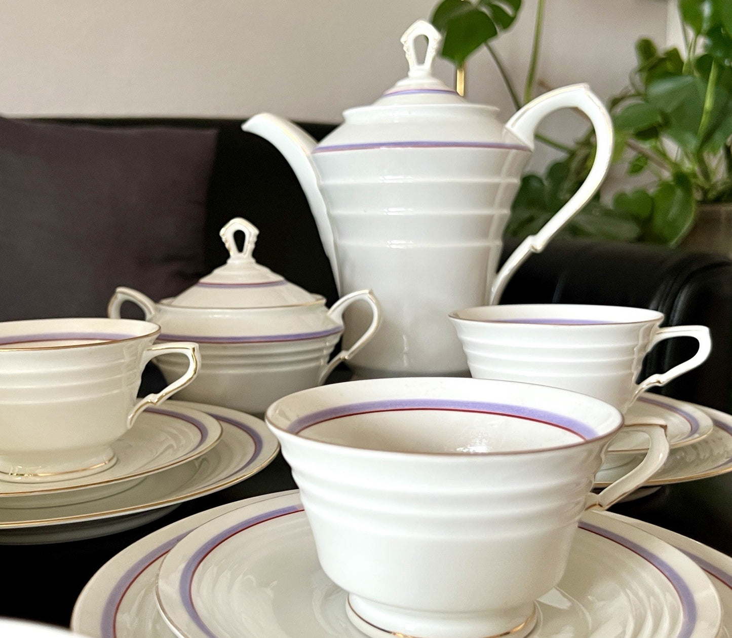 Antik Art Déco Porzellan Kaffeeservice Service 5 Personen Eschenbach