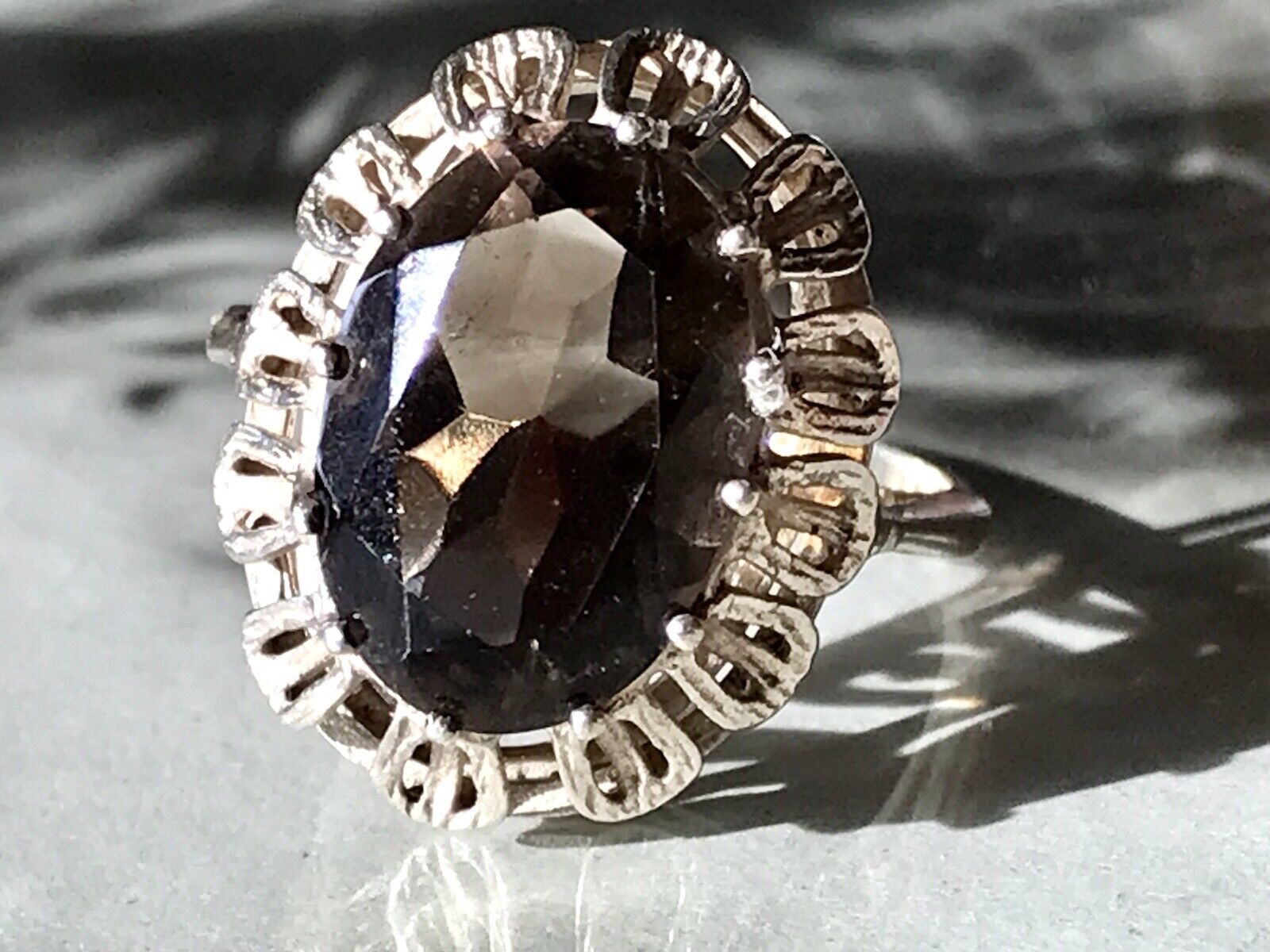 Vintage Edel Rauchquarz Stein DAMEN RING Silber 835 Gr.57 1,81