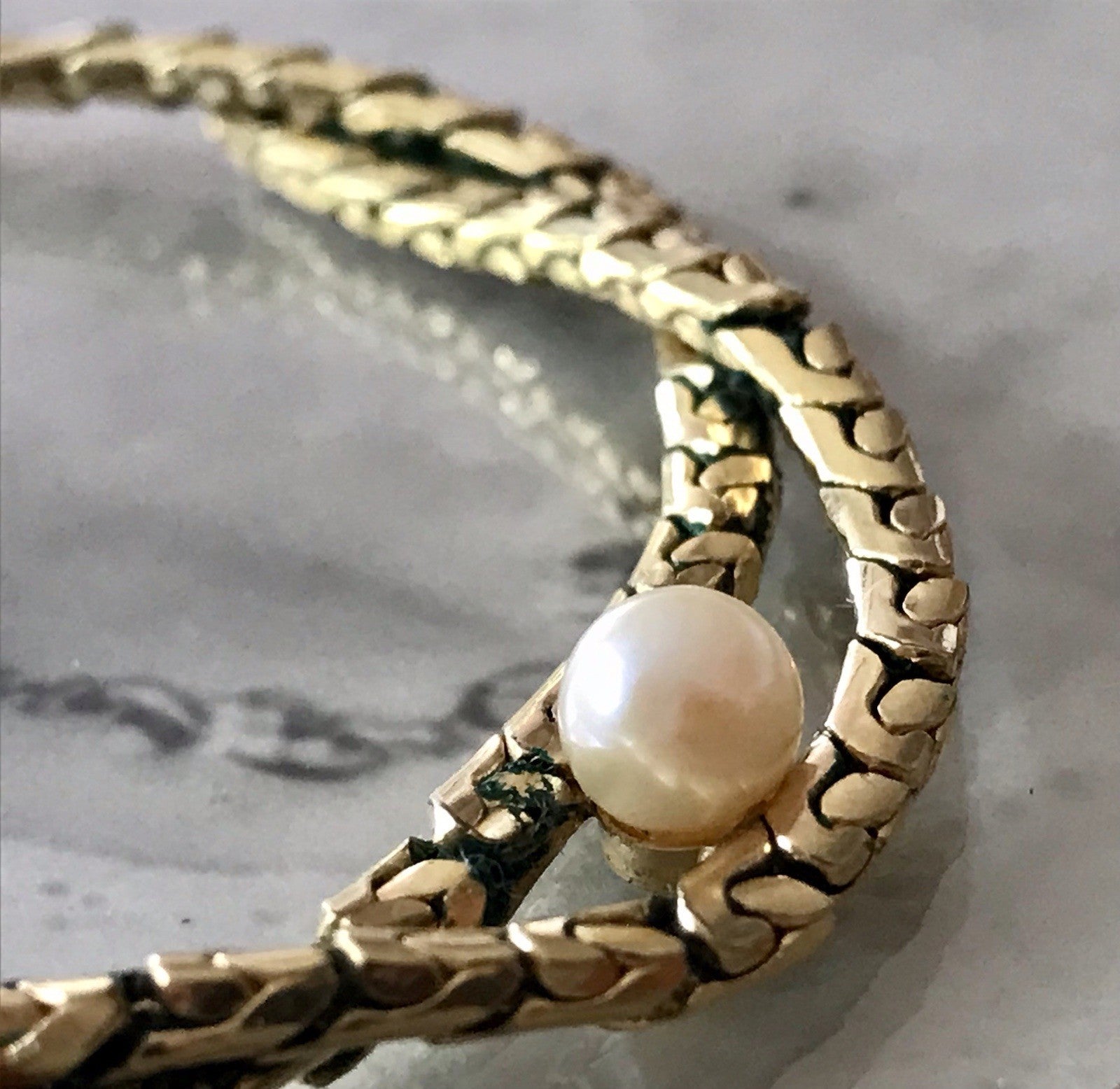 Alt Vintage Amerik. Doublè vergoldet Collier Halskette Perle