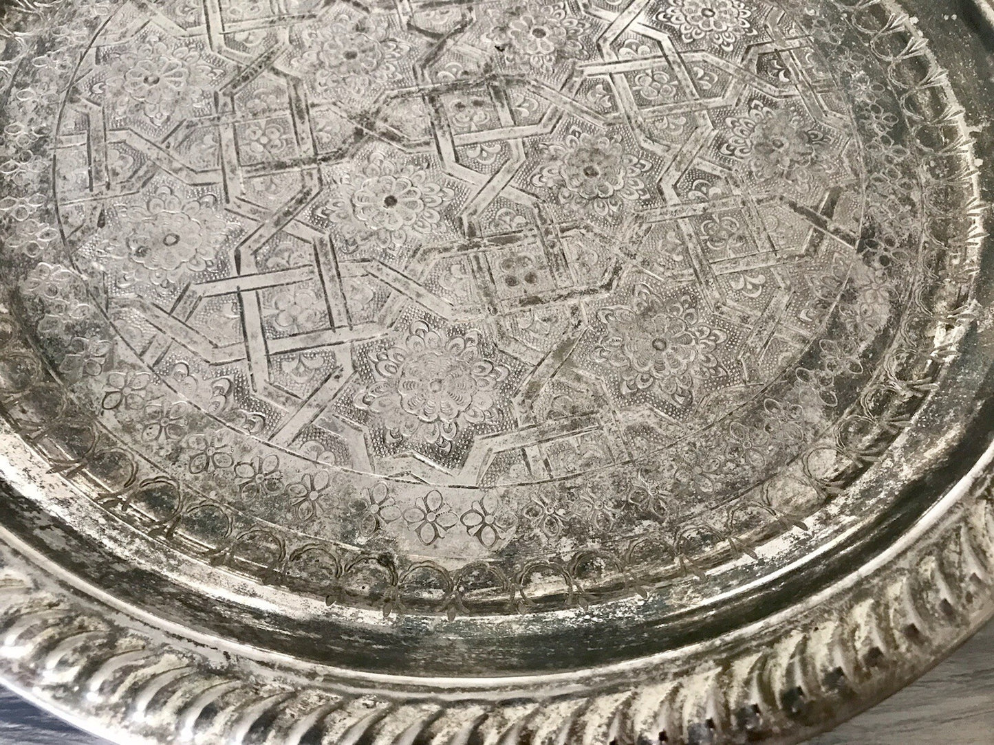 Vintage Tablett Teetablettt Serviertablett versilbert ziseliert Marokko