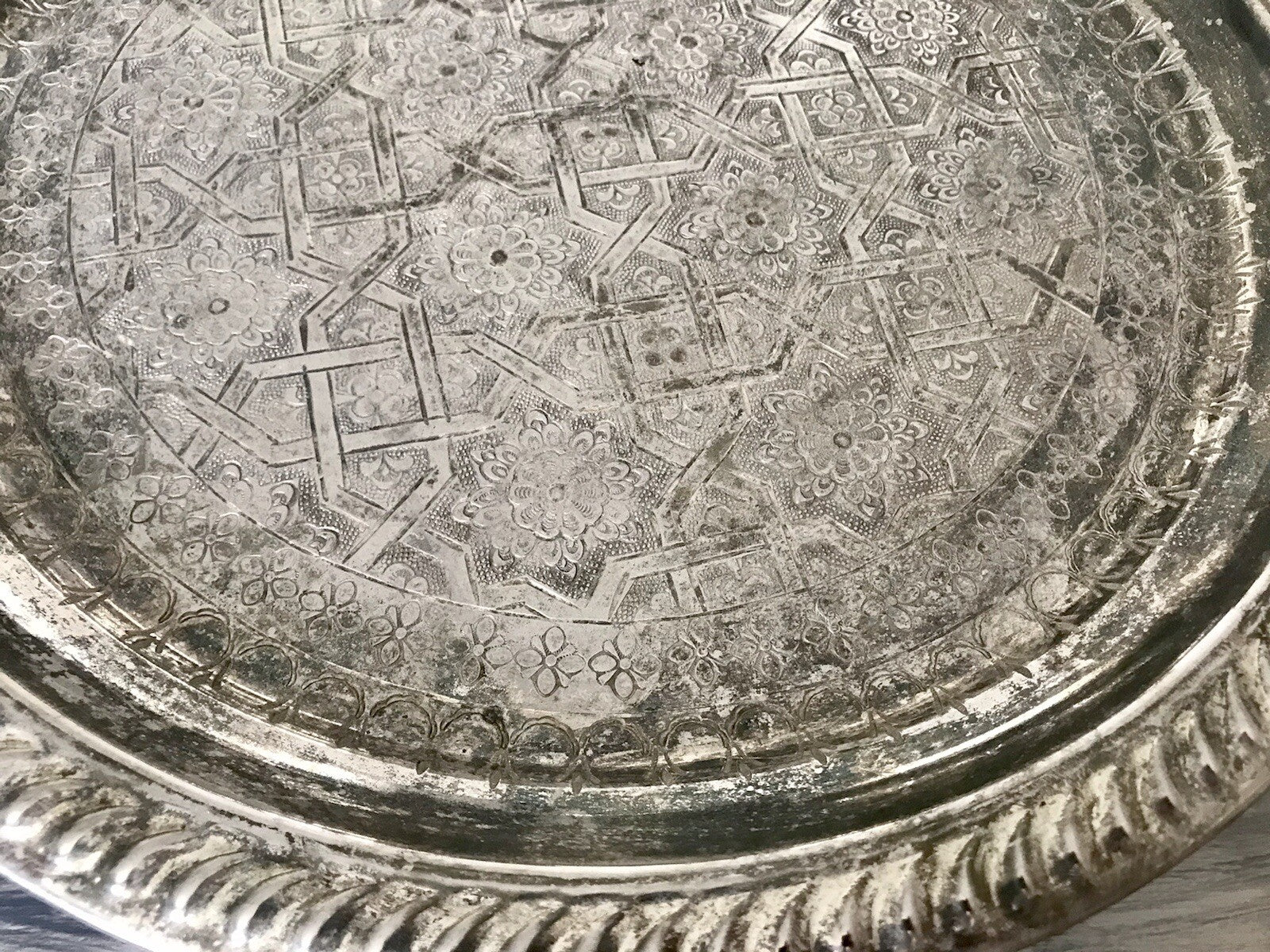Vintage Tablett Teetablettt Serviertablett versilbert ziseliert Marokko
