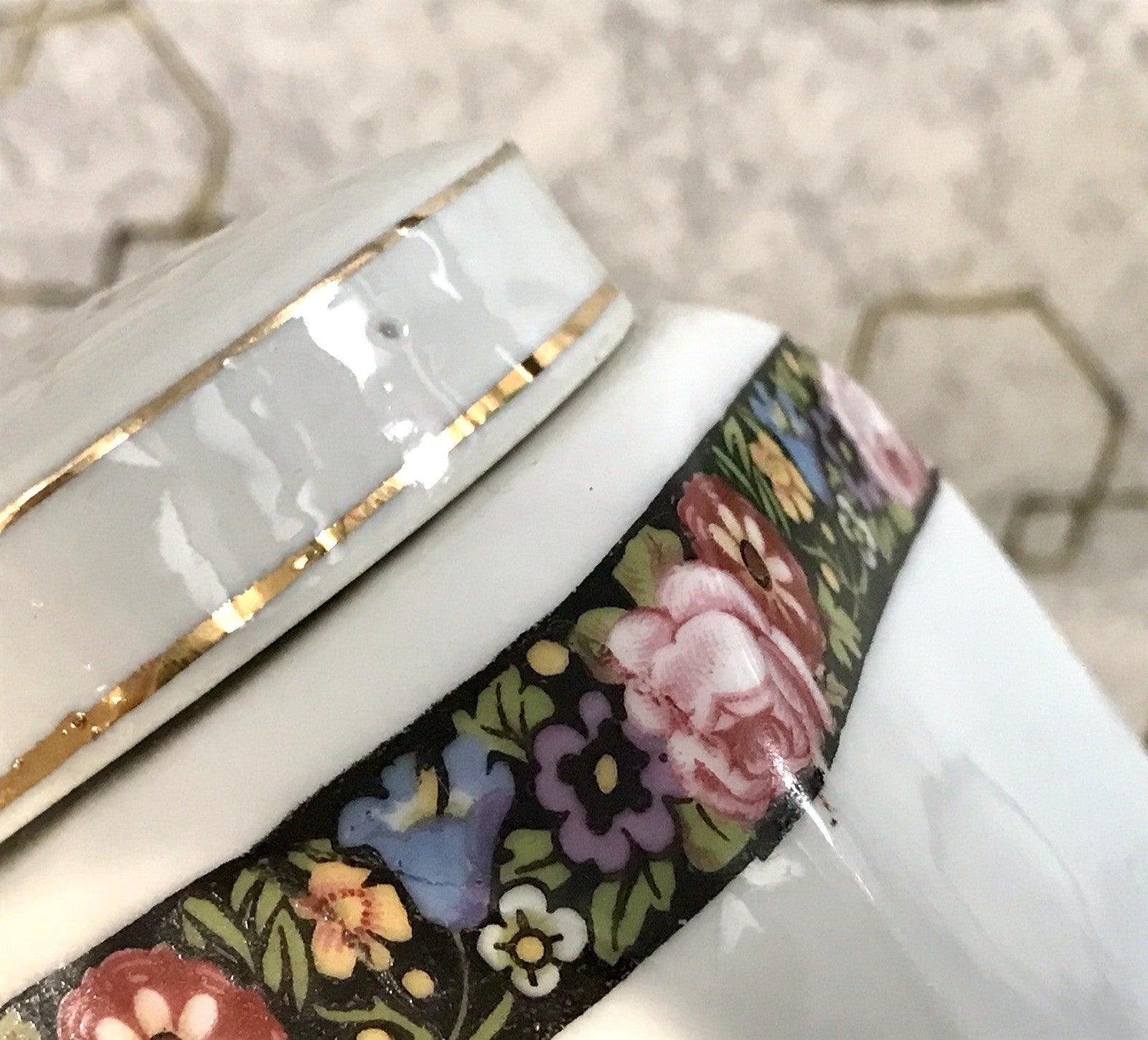 Antik Porzellan Dose Vorratsgefäß Vorratsdose Gries Blumenborte Art Déco