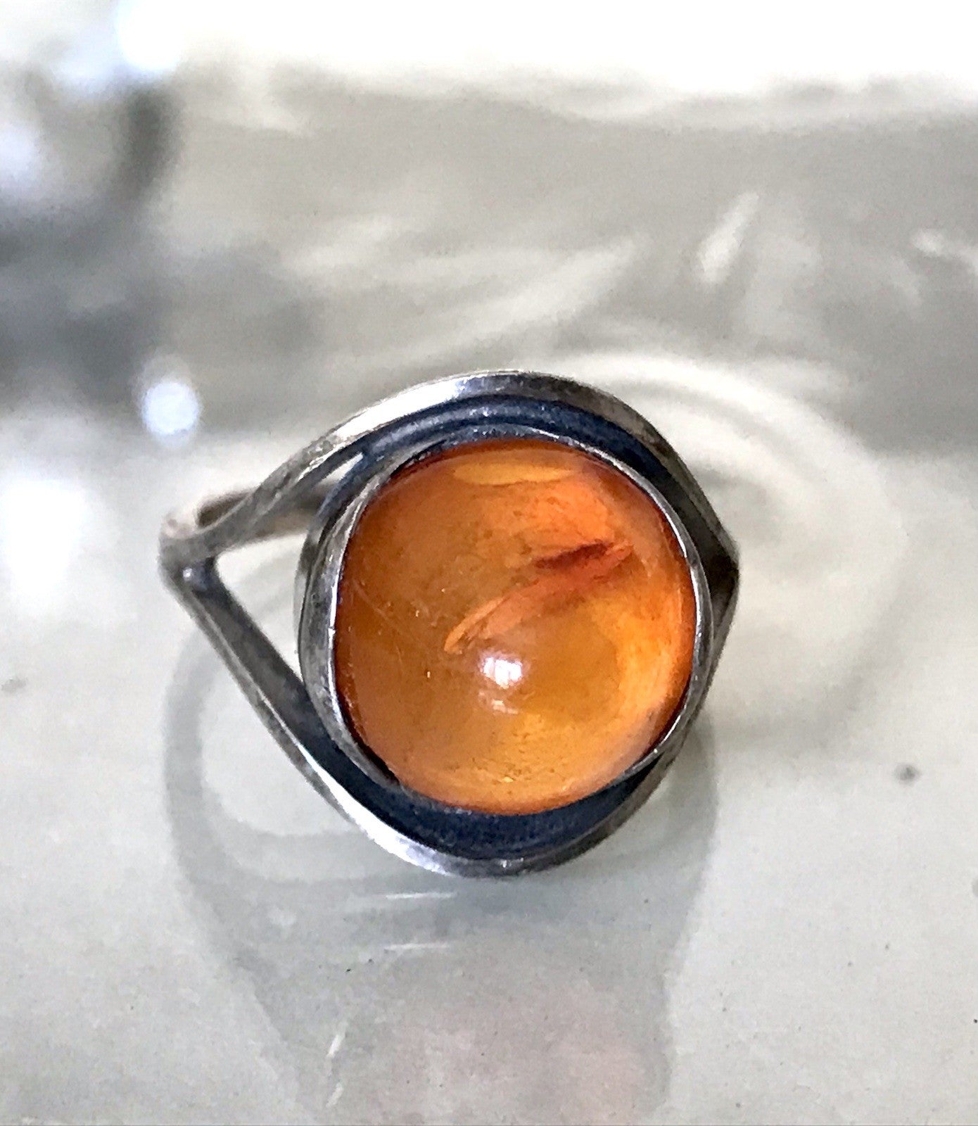 Alt Antik Vintage Edel Bernstein DAMEN RING Silber Super Design! Gr.56 57 WOW!