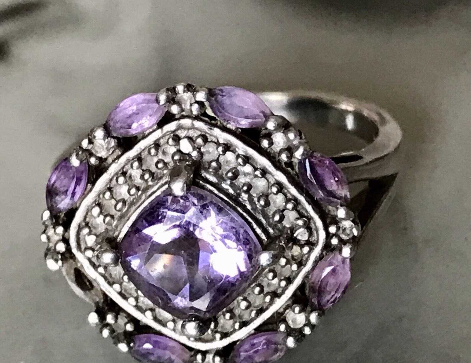 Antik Art Déco Edel DAMEN RING Silber 925 Amethyste Gr.57 58 18,1 18,5