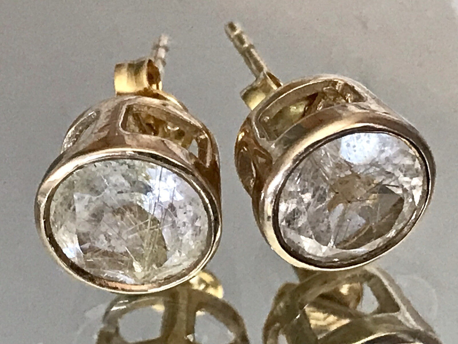Ohrringe Ohrstecker DAMEN Silber vergoldet gold Bergkristall? Einschlüsse