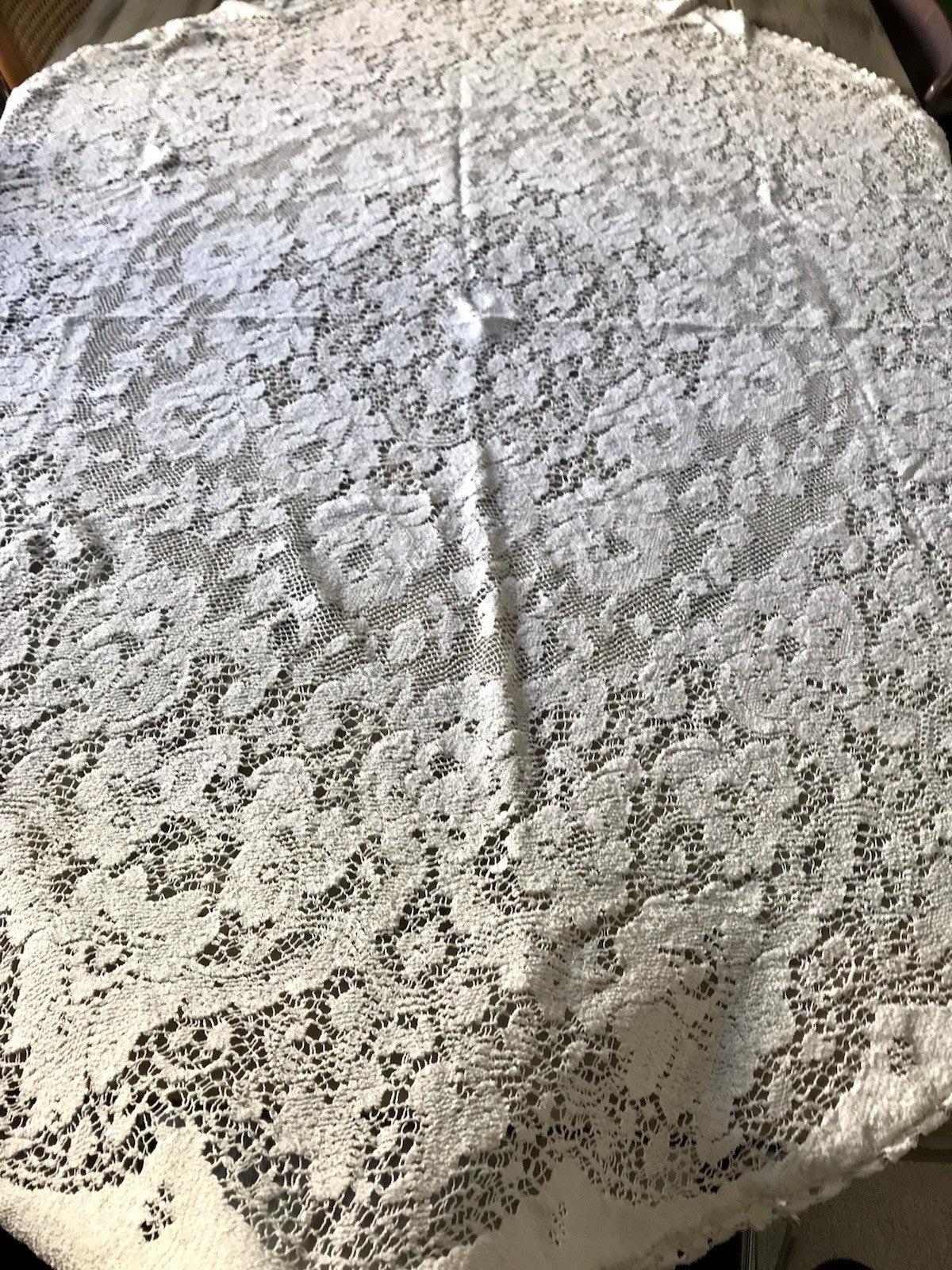 Antik Filetspitze Tischdecke Rund oval weiß Baumwolle Spitze Landhaus