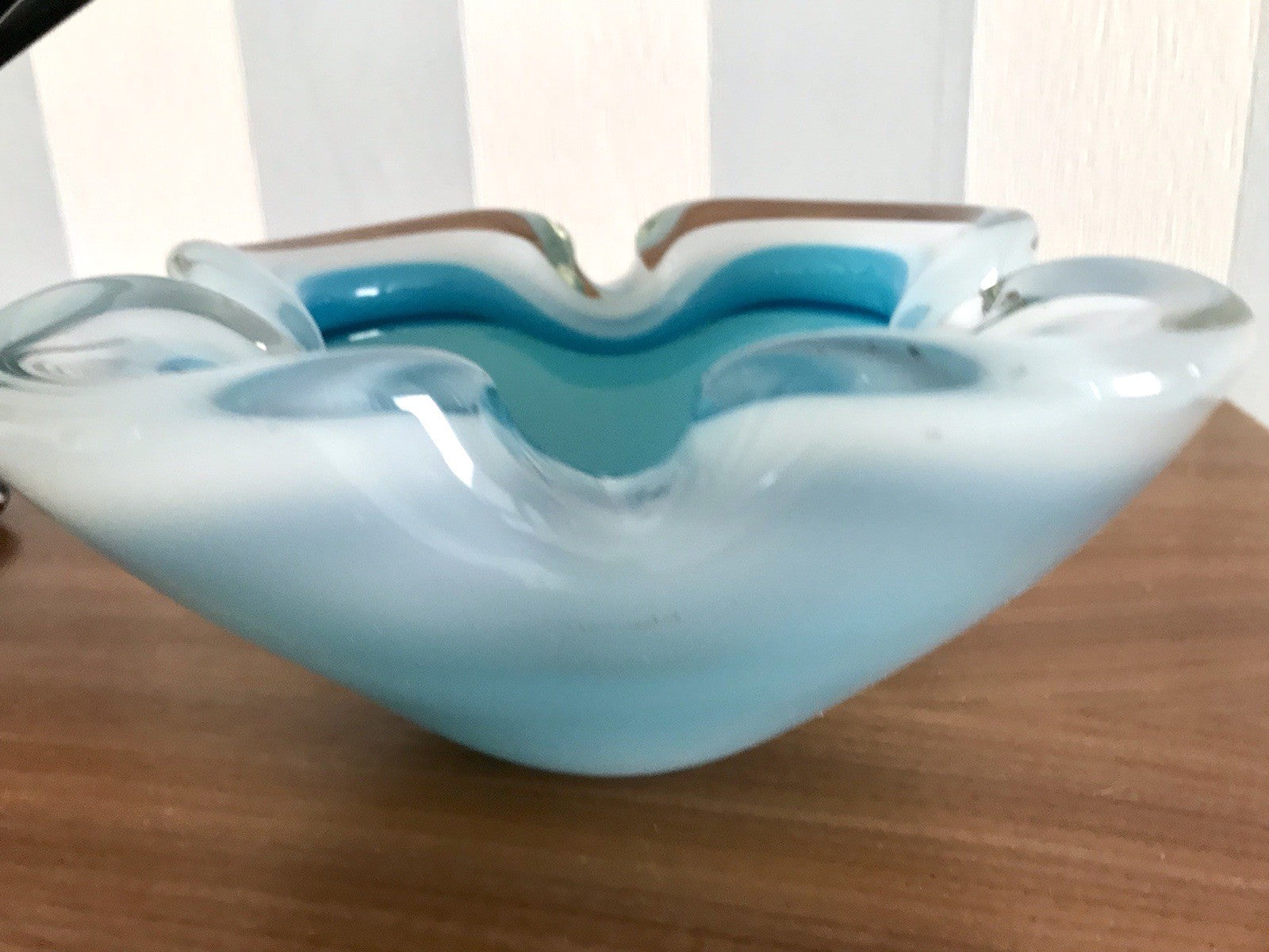 Vintage 60er Murano Glas Schale Barovier? türkis blau weiß edel