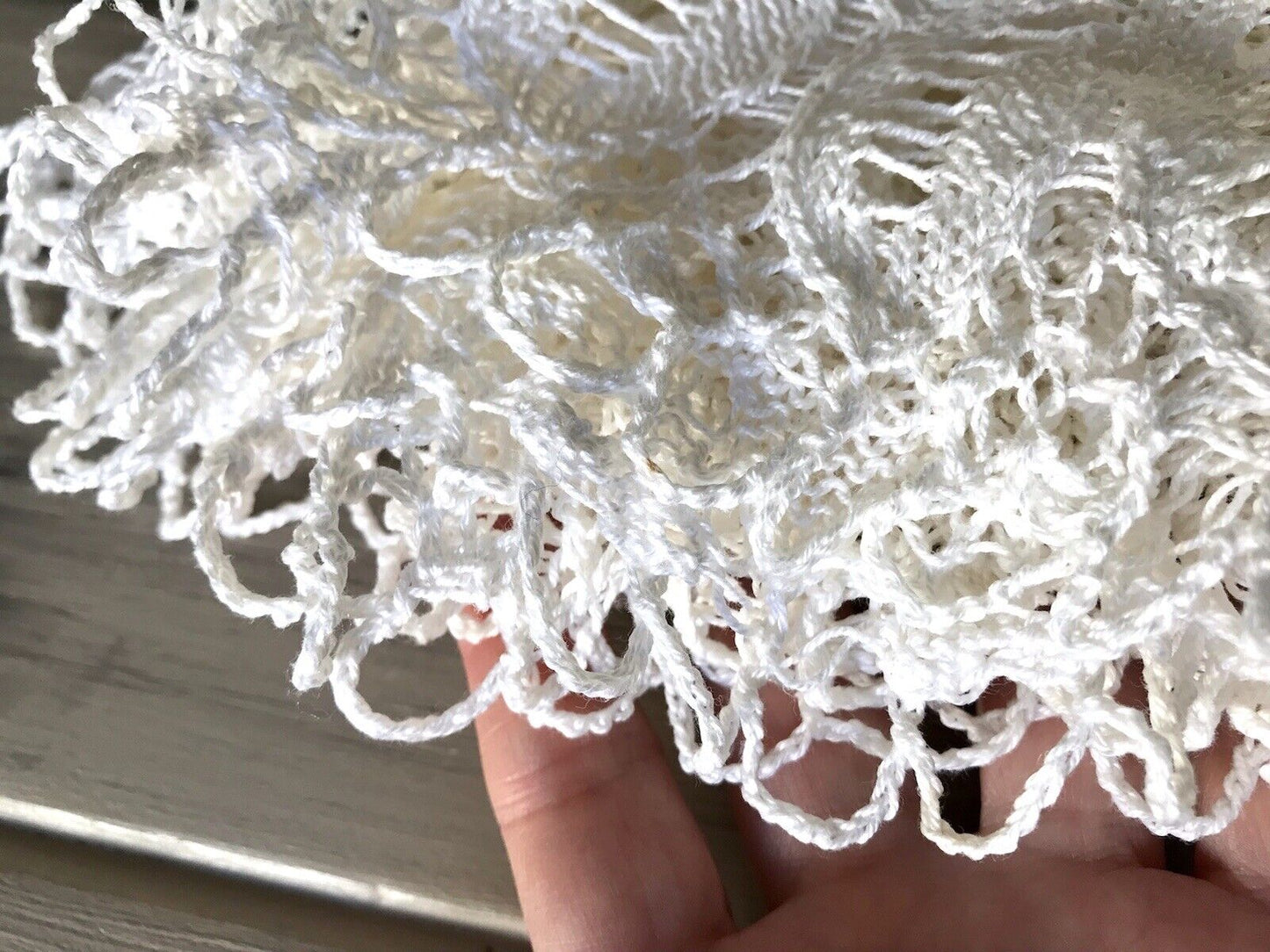 Antik alt Spitze weiß Tischdecke rund 57 cm Baumwolle gestrickt  So Schön!