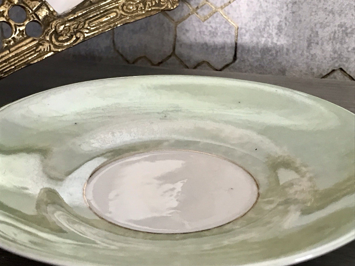 Antik Rosenhäferl Porzellan Andenken Tasse Zum Andenken Stucktasse grün rosa