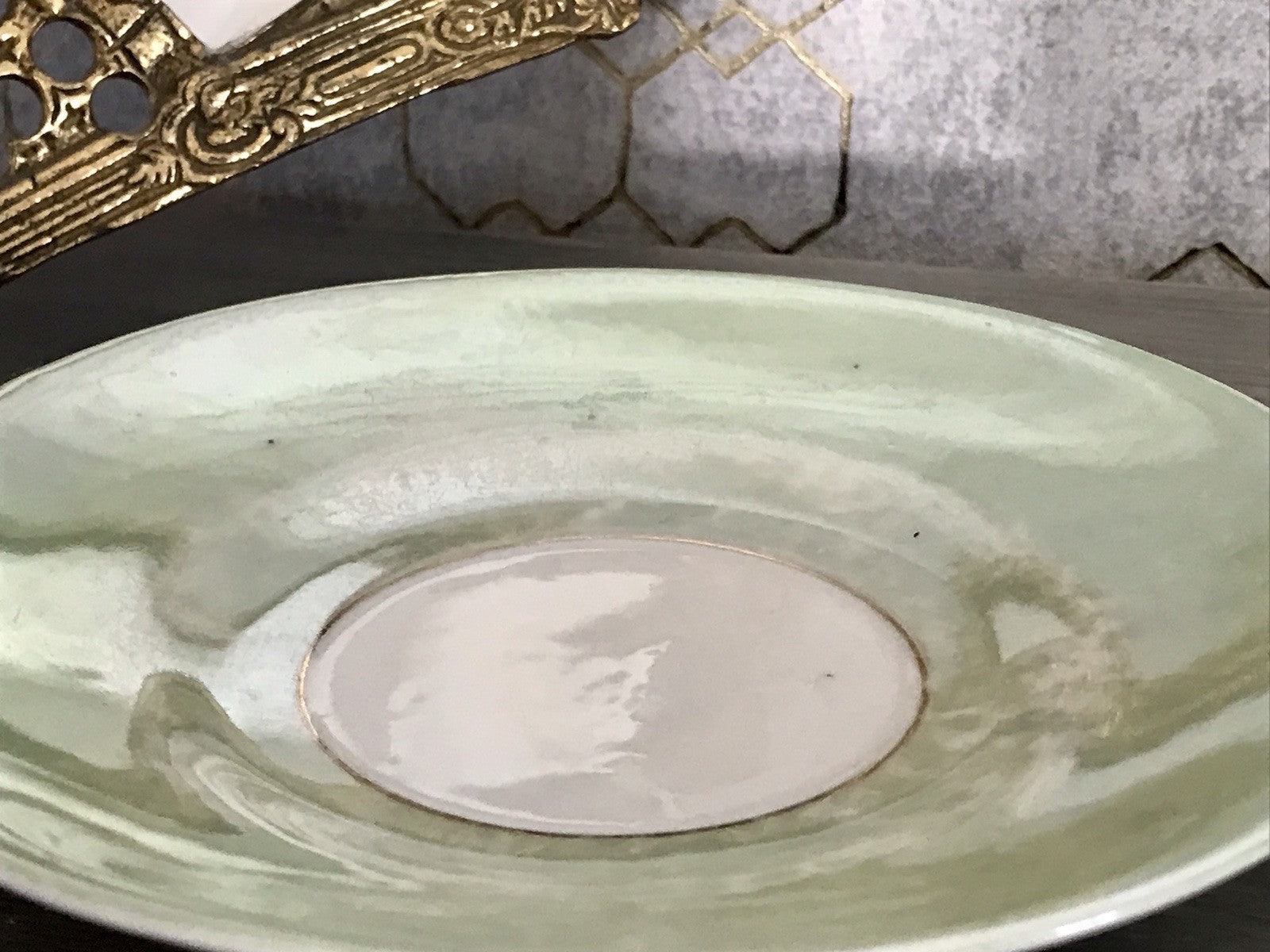 Antik Rosenhäferl Porzellan Andenken Tasse Zum Andenken Stucktasse grün rosa
