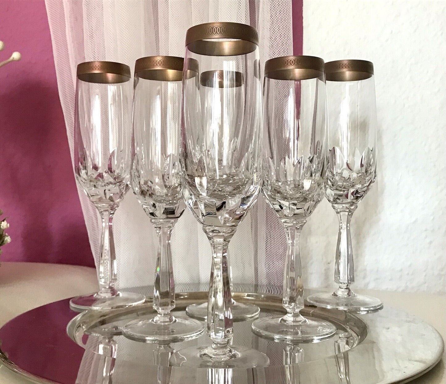 Vintage 6 EDEL Sektflöten Sektgläser Glas Kristallglas So Schön Mintonborte