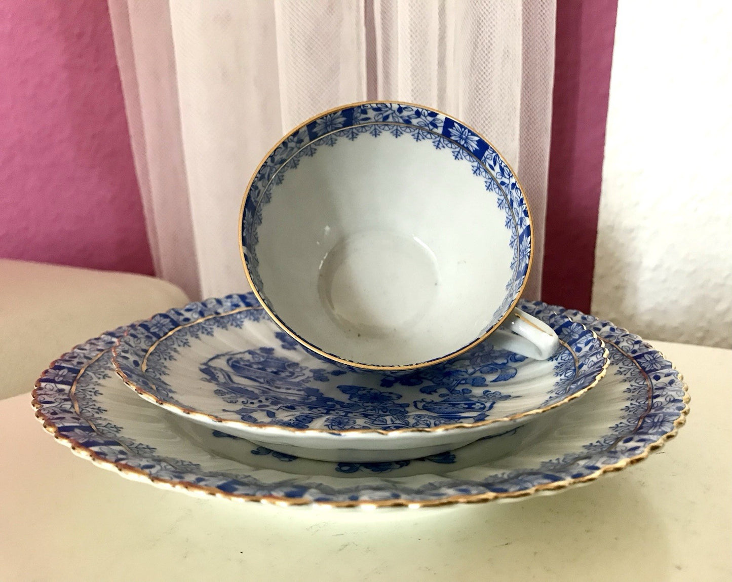 Antik Vintage Porzellan 1 Kaffee-Gedeck Sammeltasse Schön! China blau Tuppack&