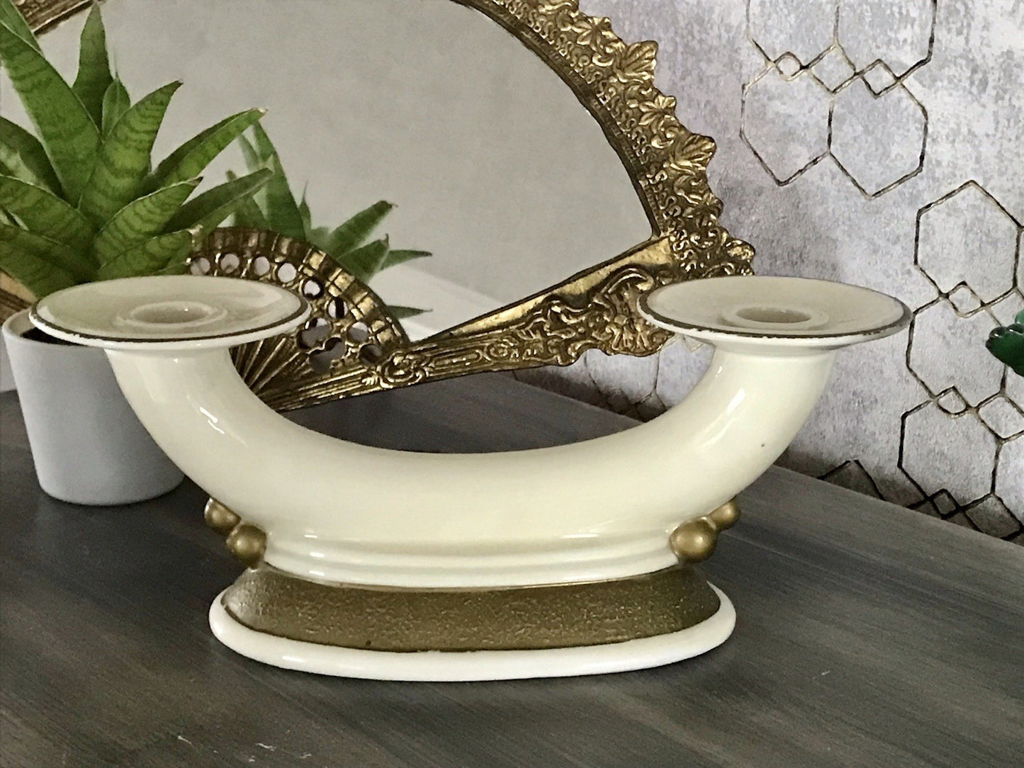 Antik Art Déco Porzellan Kerzenleuchter Neu-Tettau Edel Elfenbein