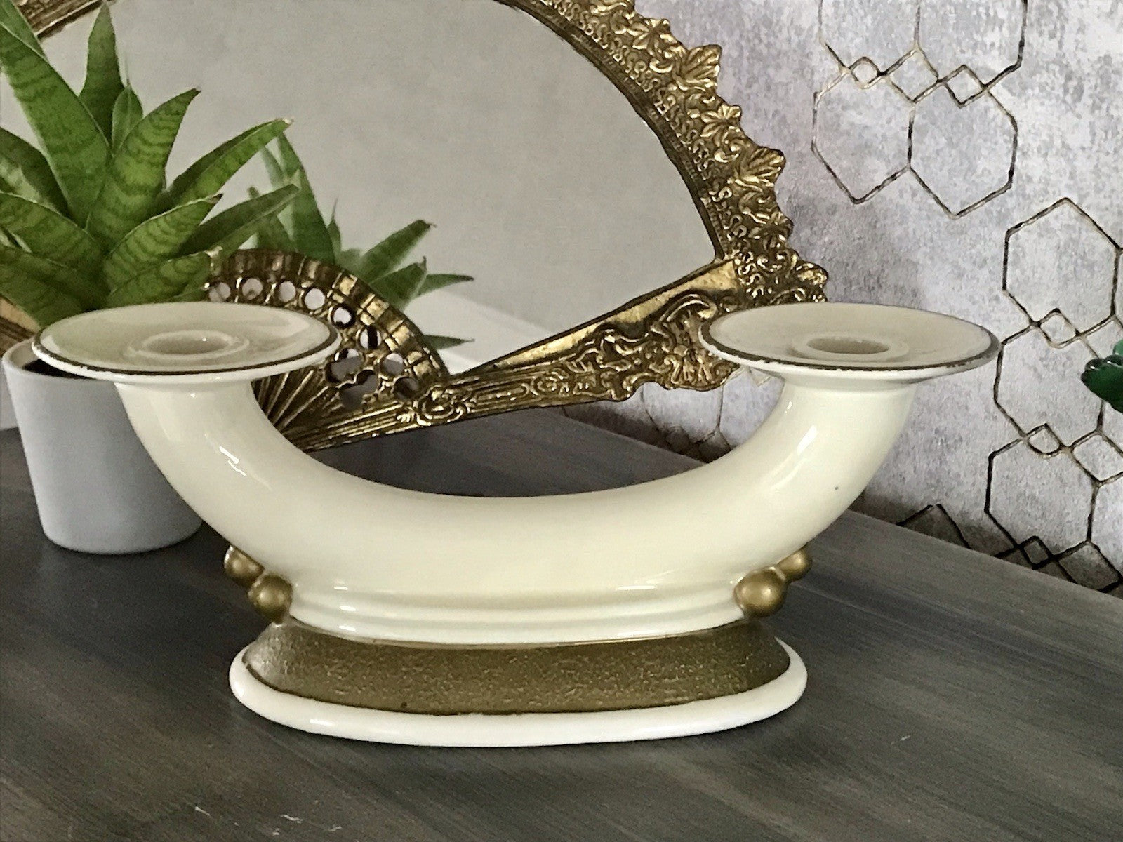 Antik Art Déco Porzellan Kerzenleuchter Neu-Tettau Edel Elfenbein