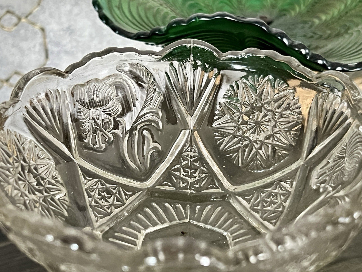 Antik Jugendstil Pressglas Glas Fußschale Schale Zuckerschale