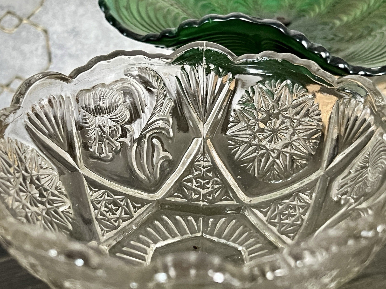 Antik Jugendstil Pressglas Glas Fußschale Schale Zuckerschale