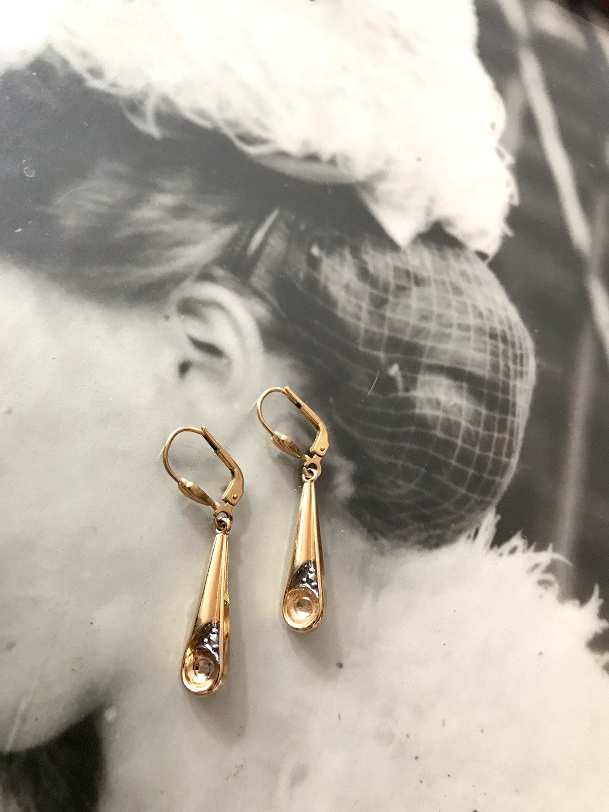 Antik Vintage Ohrhänger Ohrringe Pampel Bernstein ? DAMEN Amerik. Doublè