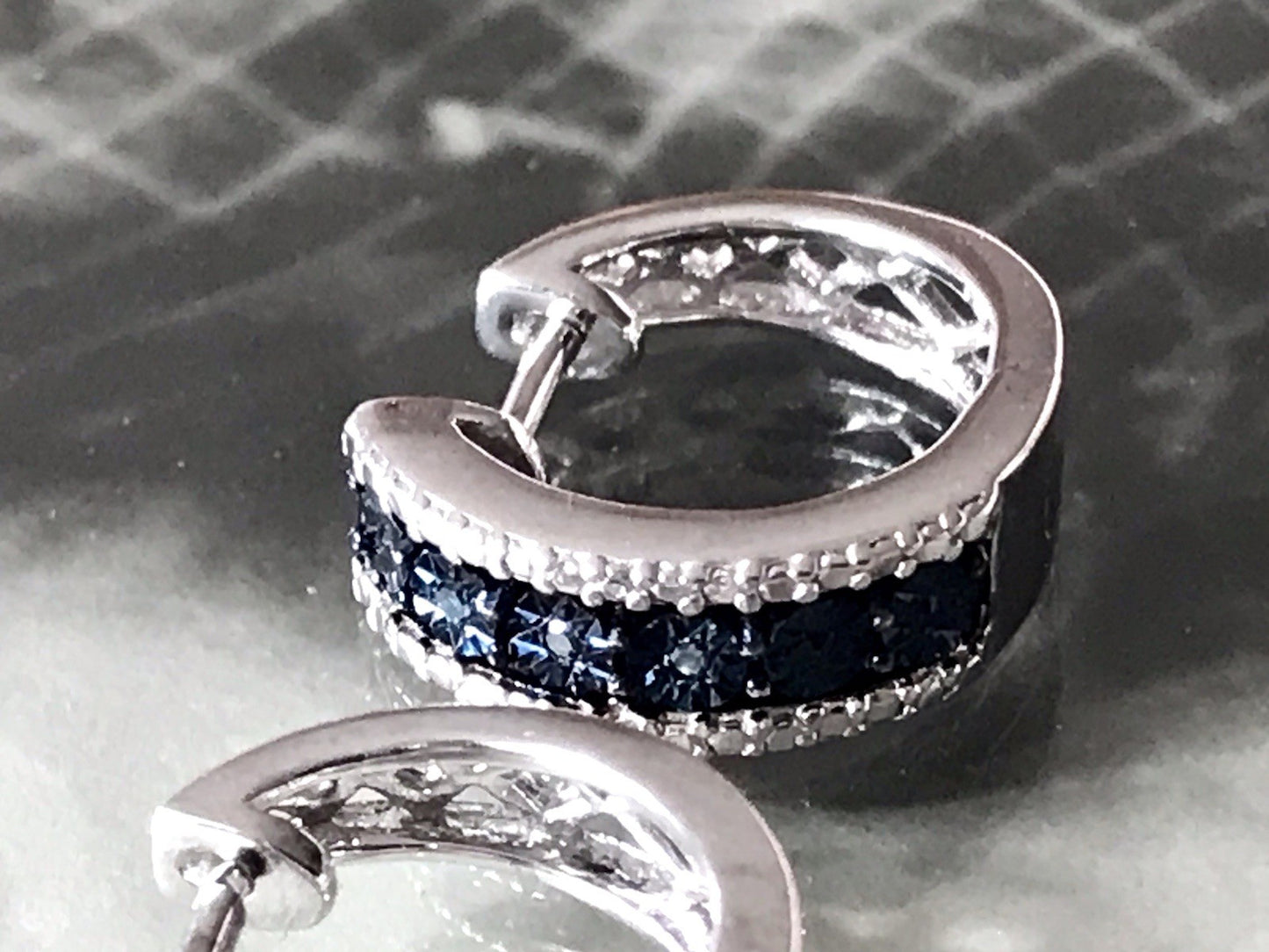 Ohrringe 925 Silber Creole Klappcreolen blaue Steine Saphire? Edel HN