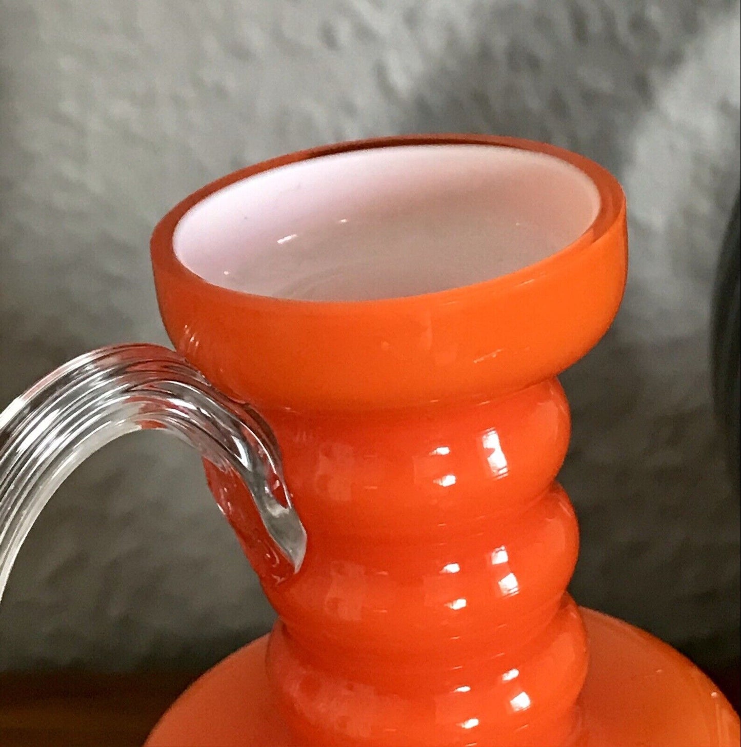 Vintage  Vase Empoli? opalin Firenze Glasvase Orange Henkelvase Italien Designer