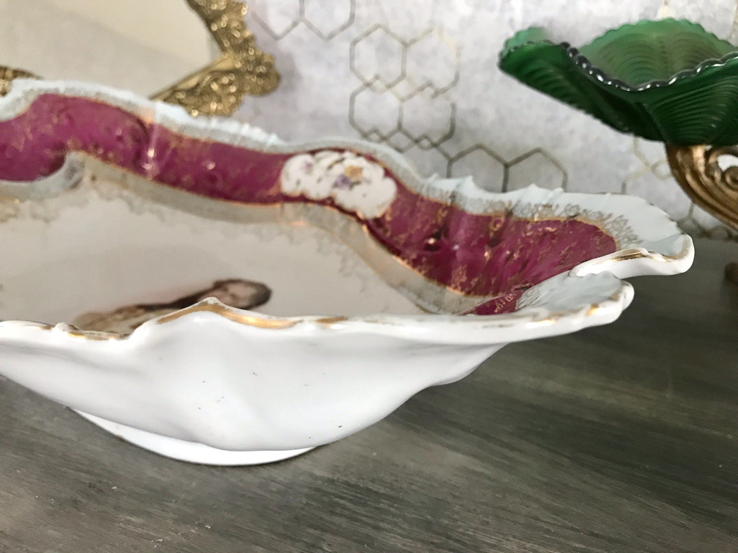 Antik Carl Tielsch Porzellan Schale Zierschale ~ 1870 Maria Leszczynska Porträt