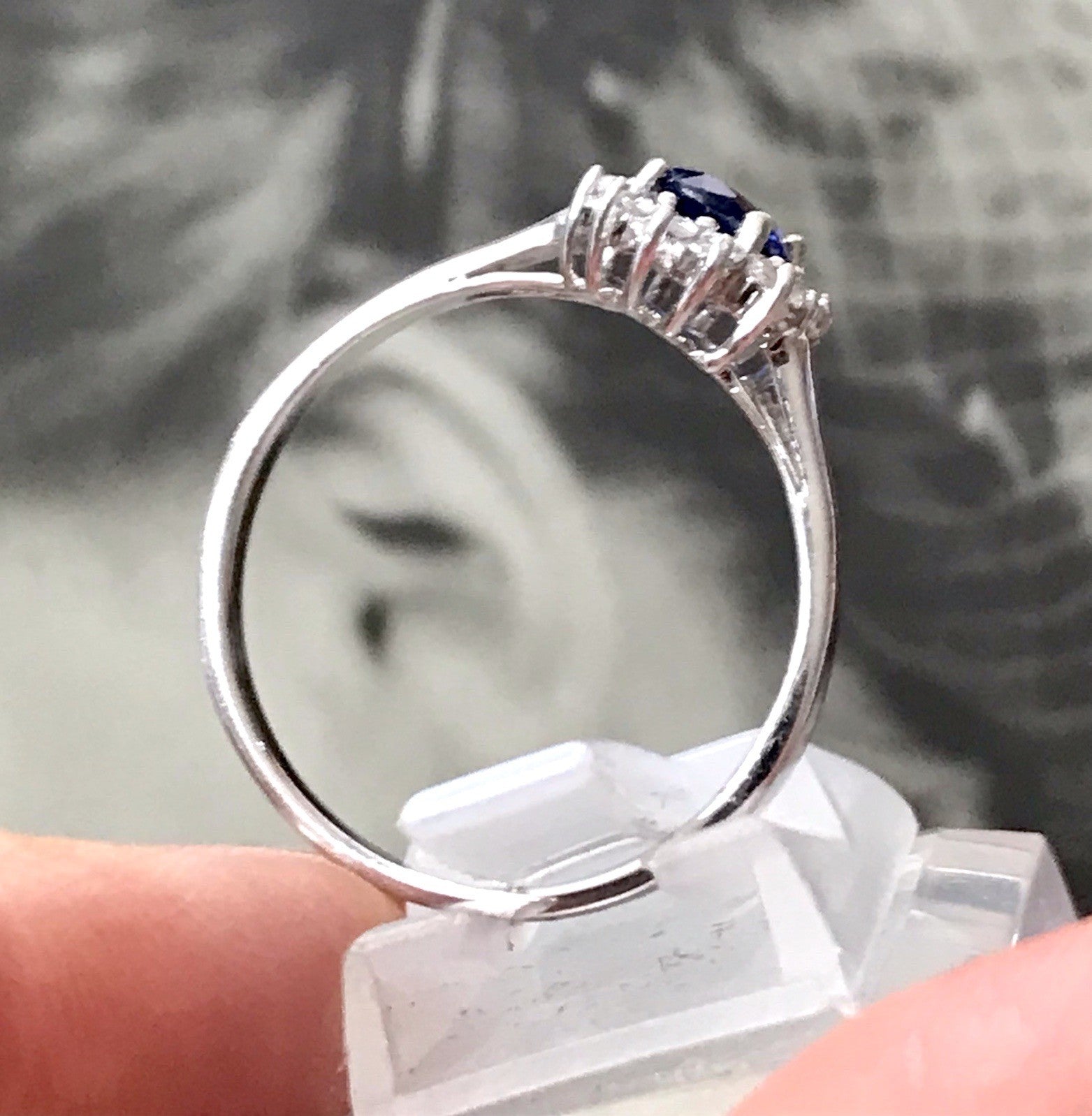 Vintage Entourage Halo Ring farblose Steine & Saphir Silber 925  ~Gr.62 63