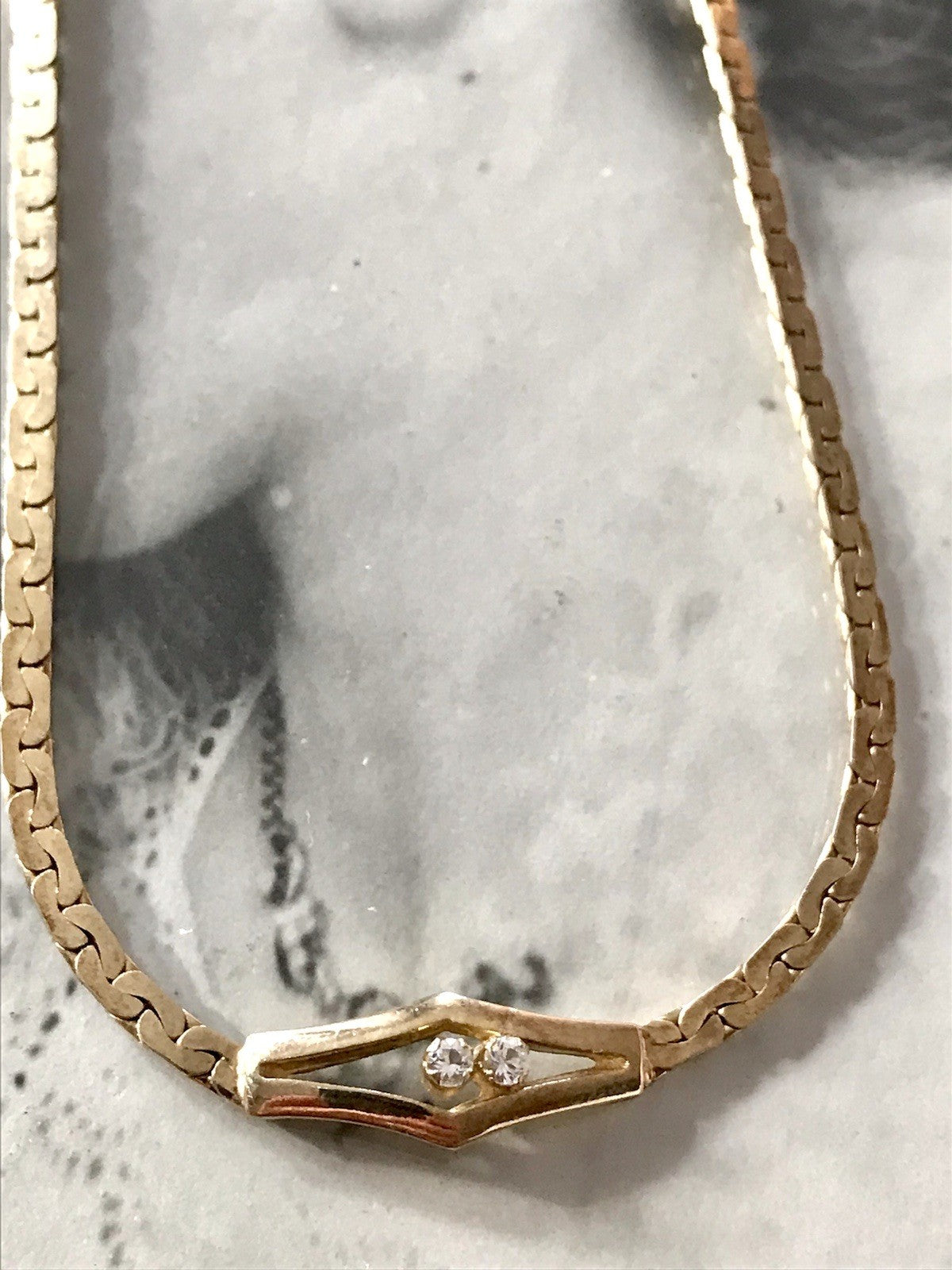 Alt Edel Vintage 835 Silber vergoldet Collier Halskette farblose Steine