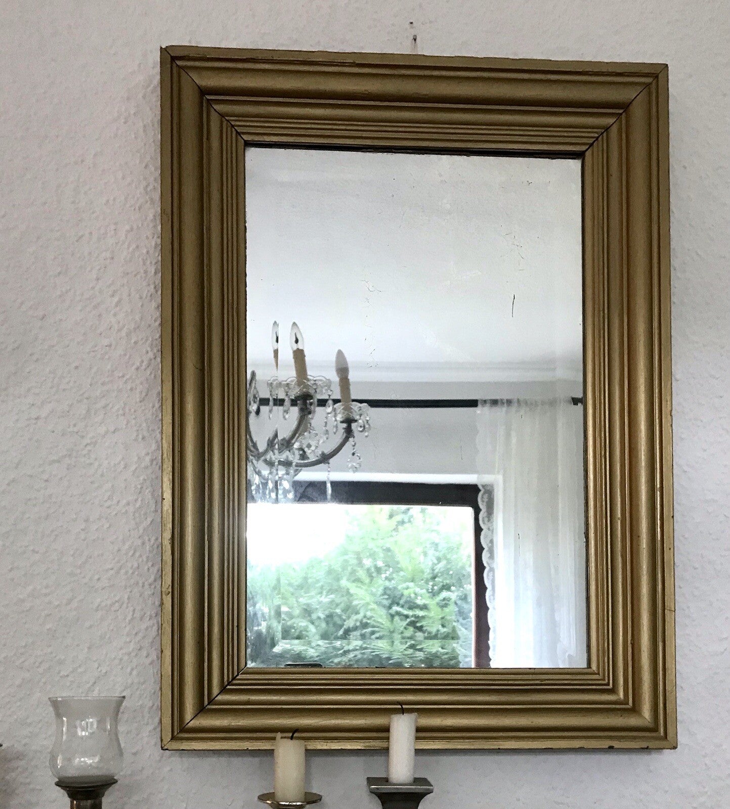 Antik Spiegel facettiert 1900-20 Jugendstil Art Déco Weichholz Wandspiegel gold