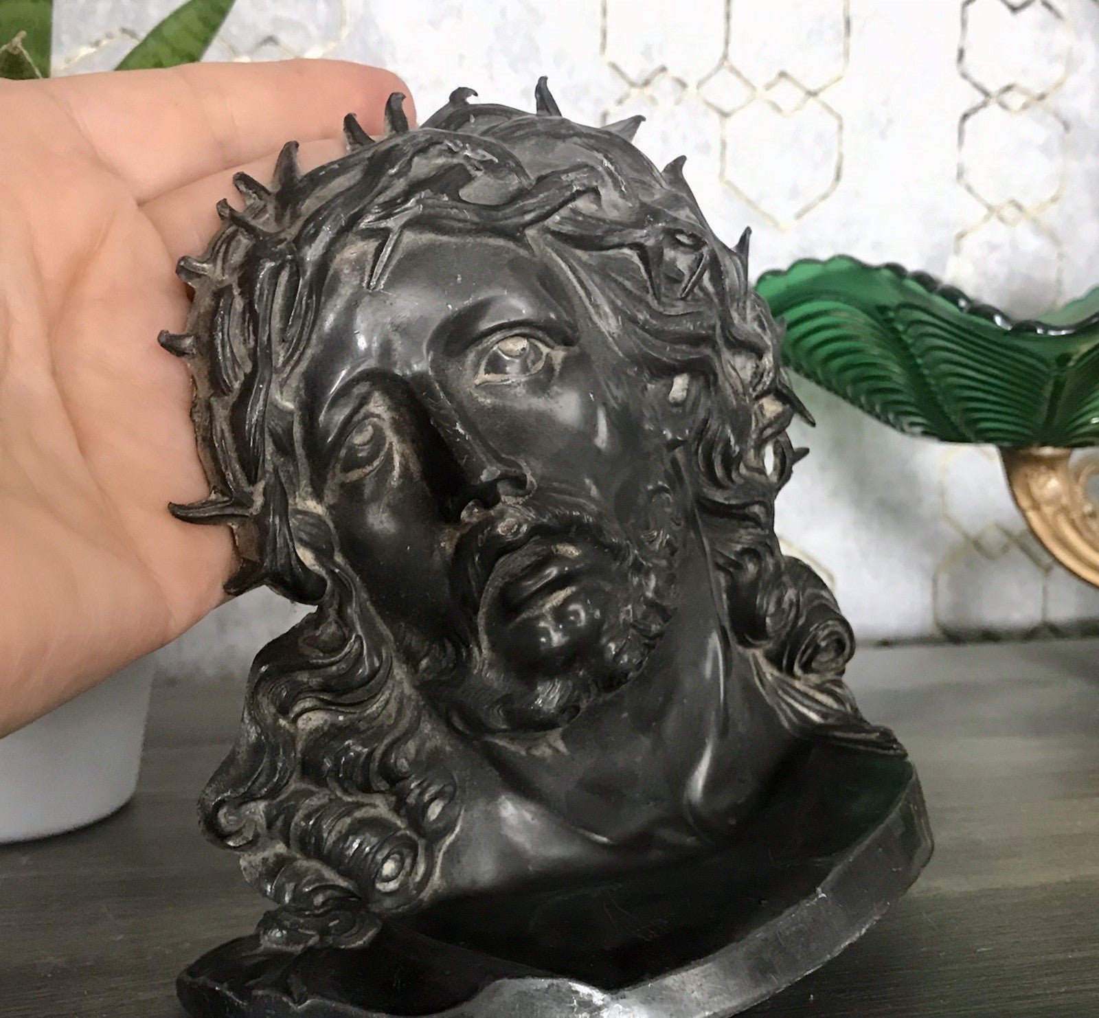 Antik Zinn? Relief Jesus Büste Dornkrone Figur Guss?  schön
