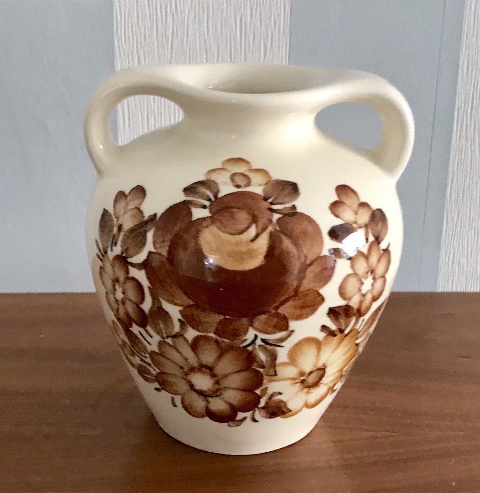 Vintage Fayence Keramik  Vase handbemalt ZF Kolo Polen 50er 60er beige braun