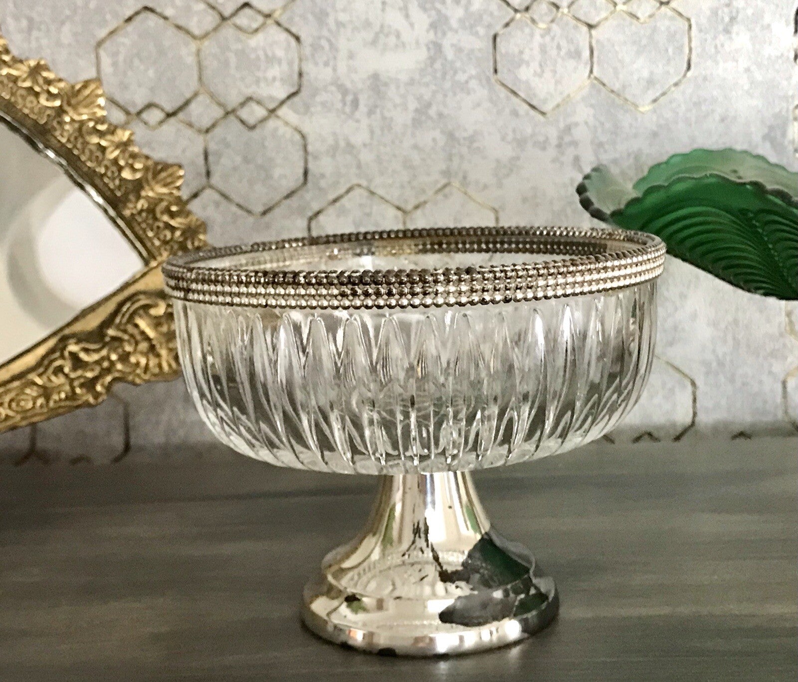 Vintage Glasschale Fußschale  Schale Glas versilberte Montur Kristallglas?