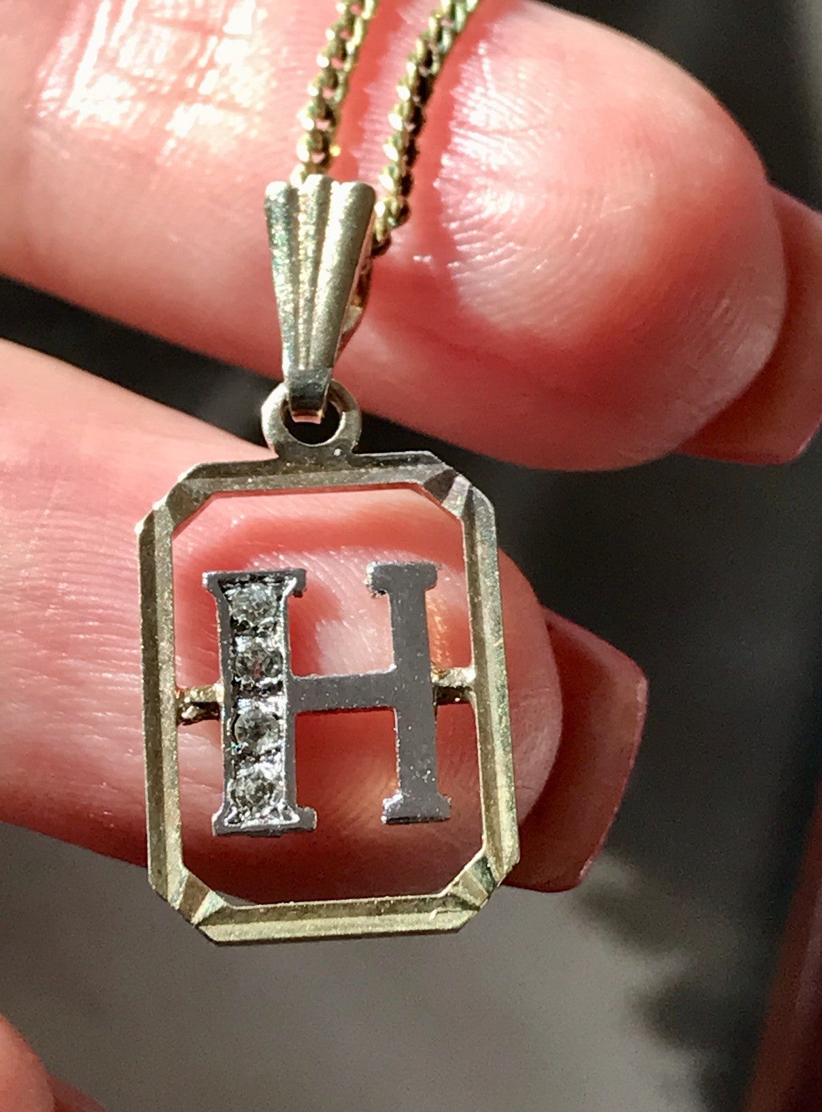 Vintage Edel Anhänger Buchstabe H Kettenanhänger Silber 925 Steinchen vergoldet