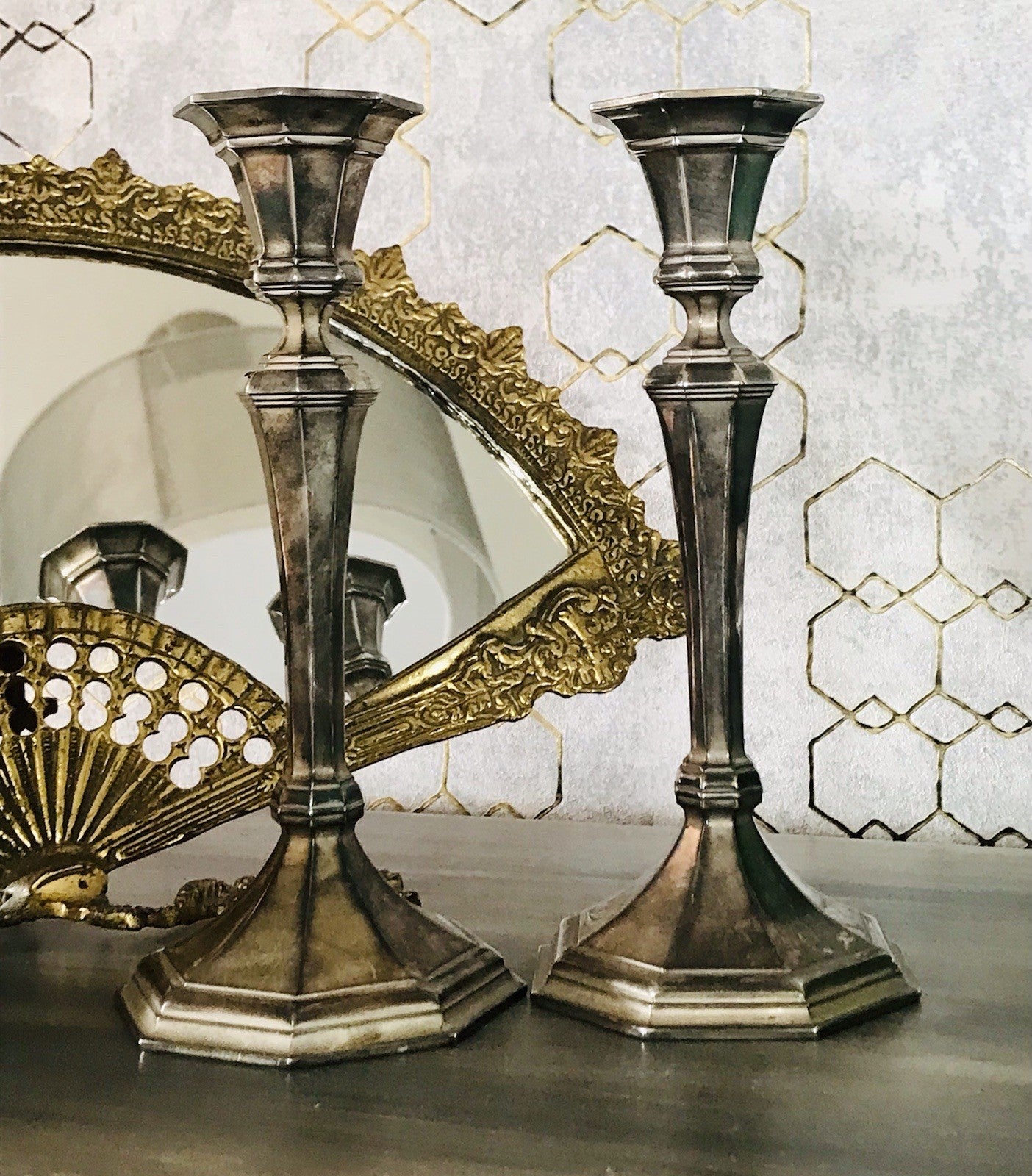 Antik 2 Kerzenleuchter Kerzenständer Art Déco Leuchter versilbert