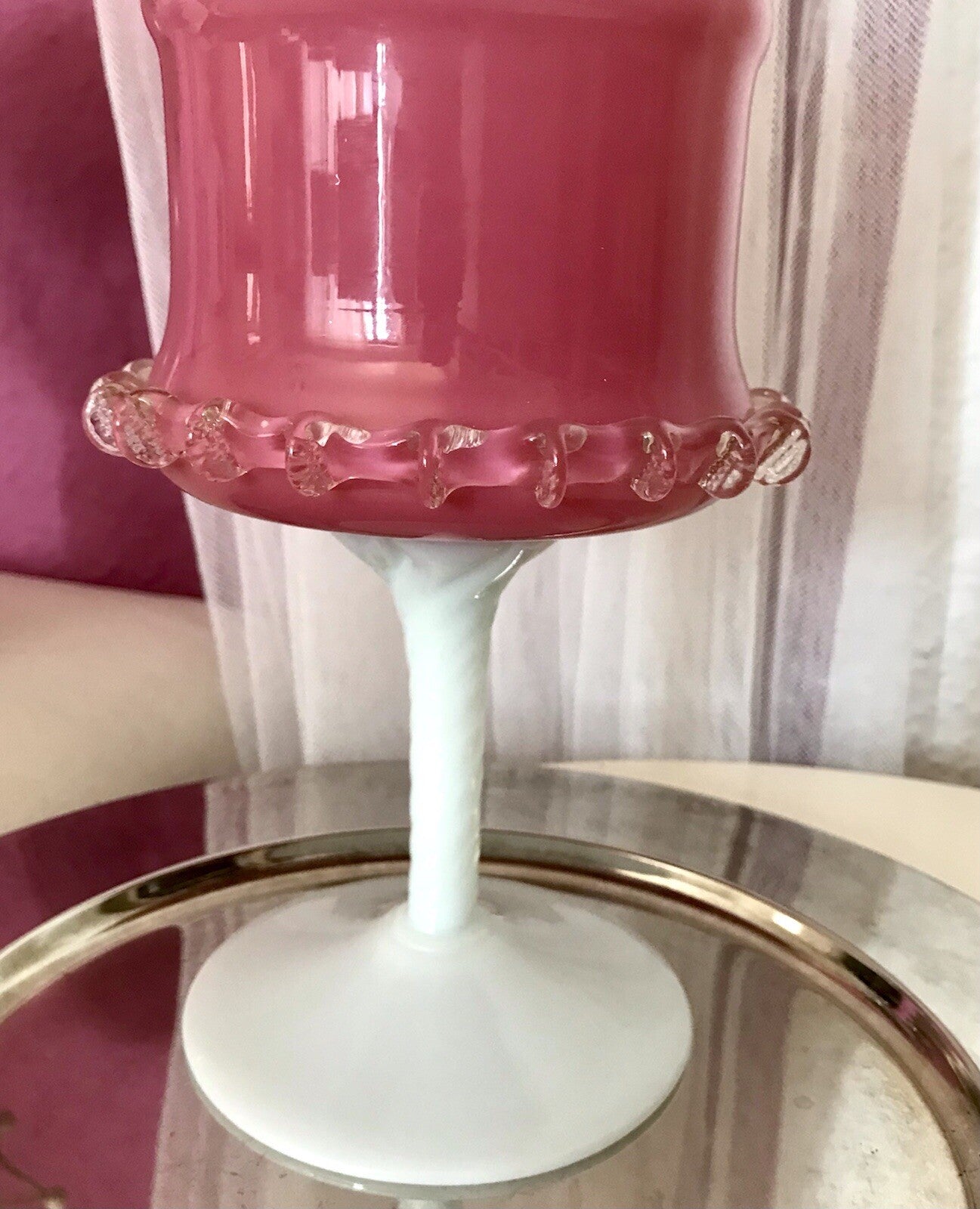 Vintage 60er Empoli Fußschale Schale Bonboniere rosa weiß Deckelvase Designer