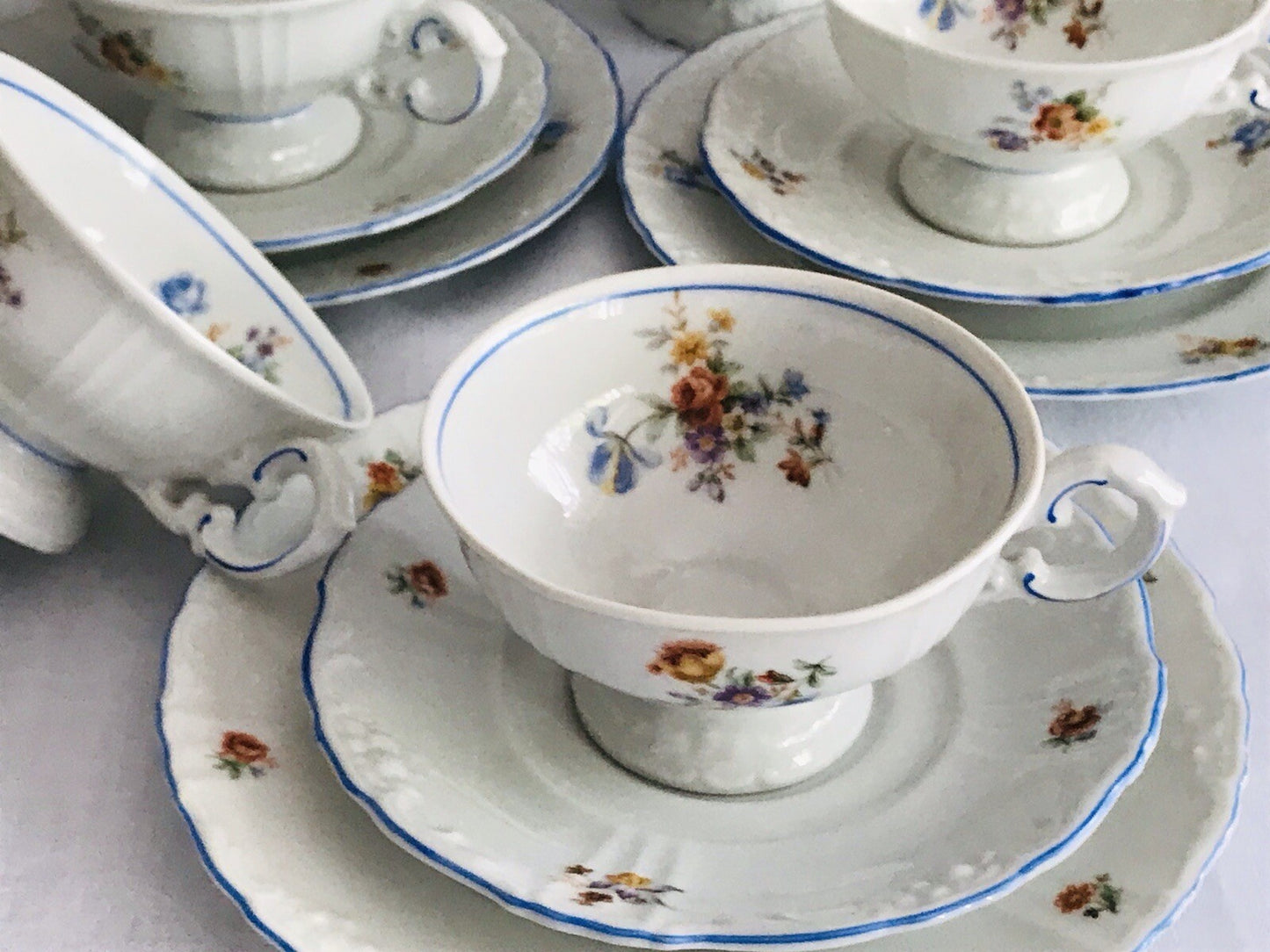 Antik spätes Art Déco Porzellan Kaffeeservice Stadtlengsfeld Rhön 1949-52