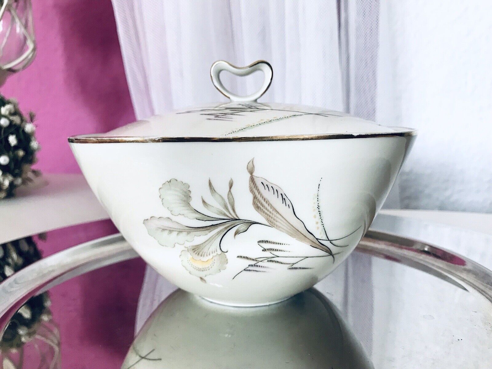 MCM Vintage 50er 60er Porzellan Dose Deckeldose Bonboniere Elfenbein Seltmann