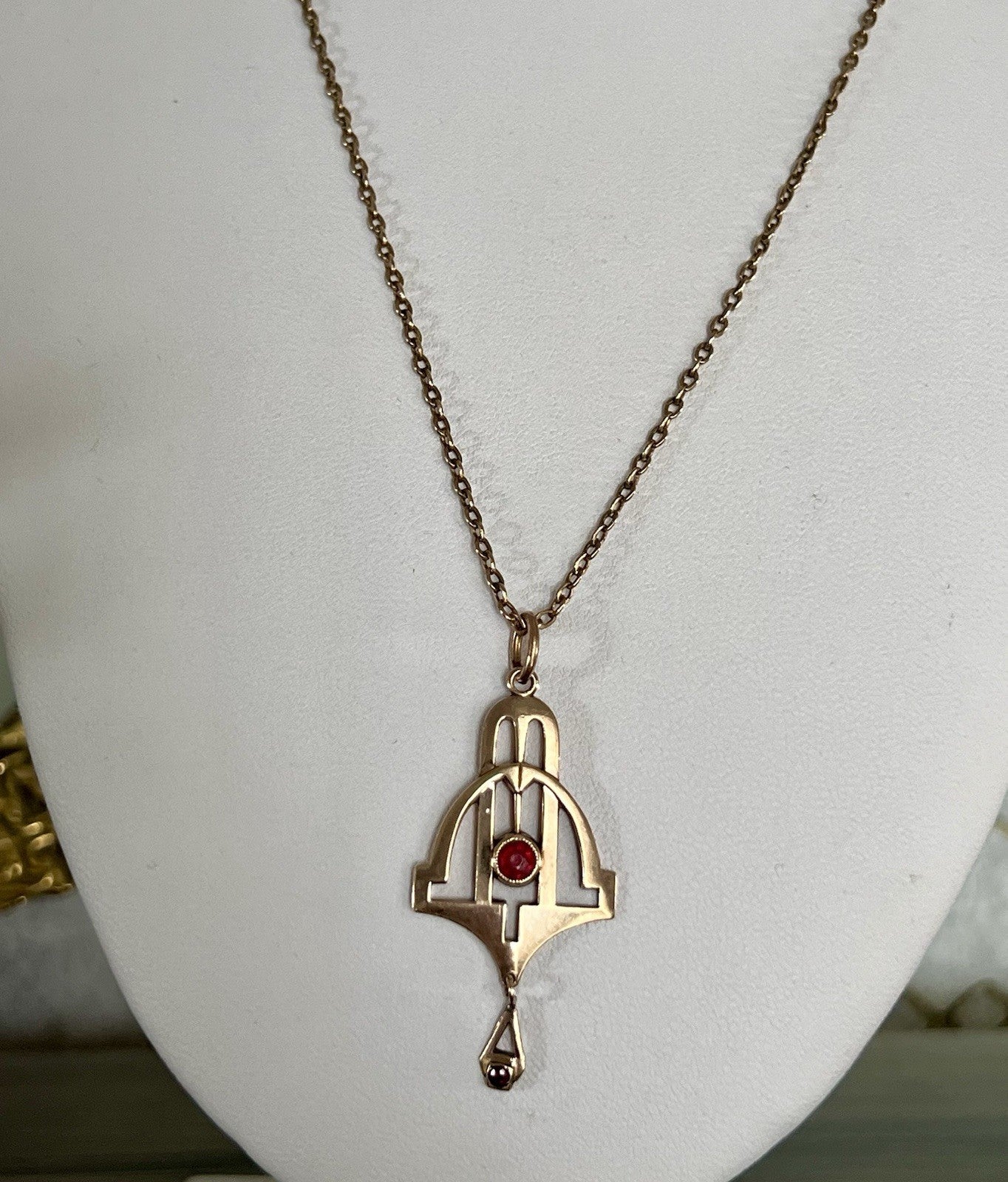 Antik Edel reines Jugendstil Halskette & Anhänger vergoldet Tombak? Amerik.?